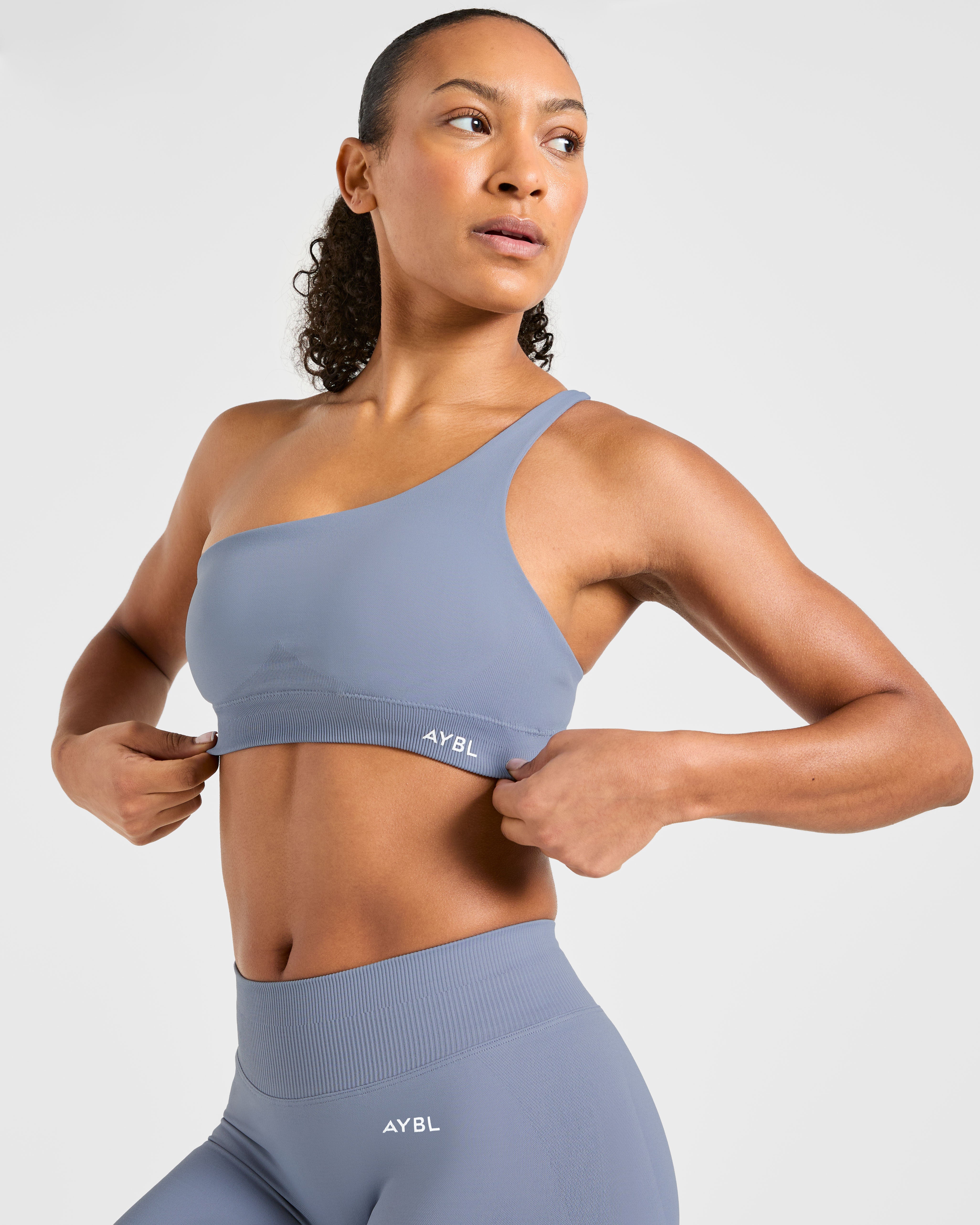Enhance Seamless One Shoulder Sports Bra - Slate Blauw