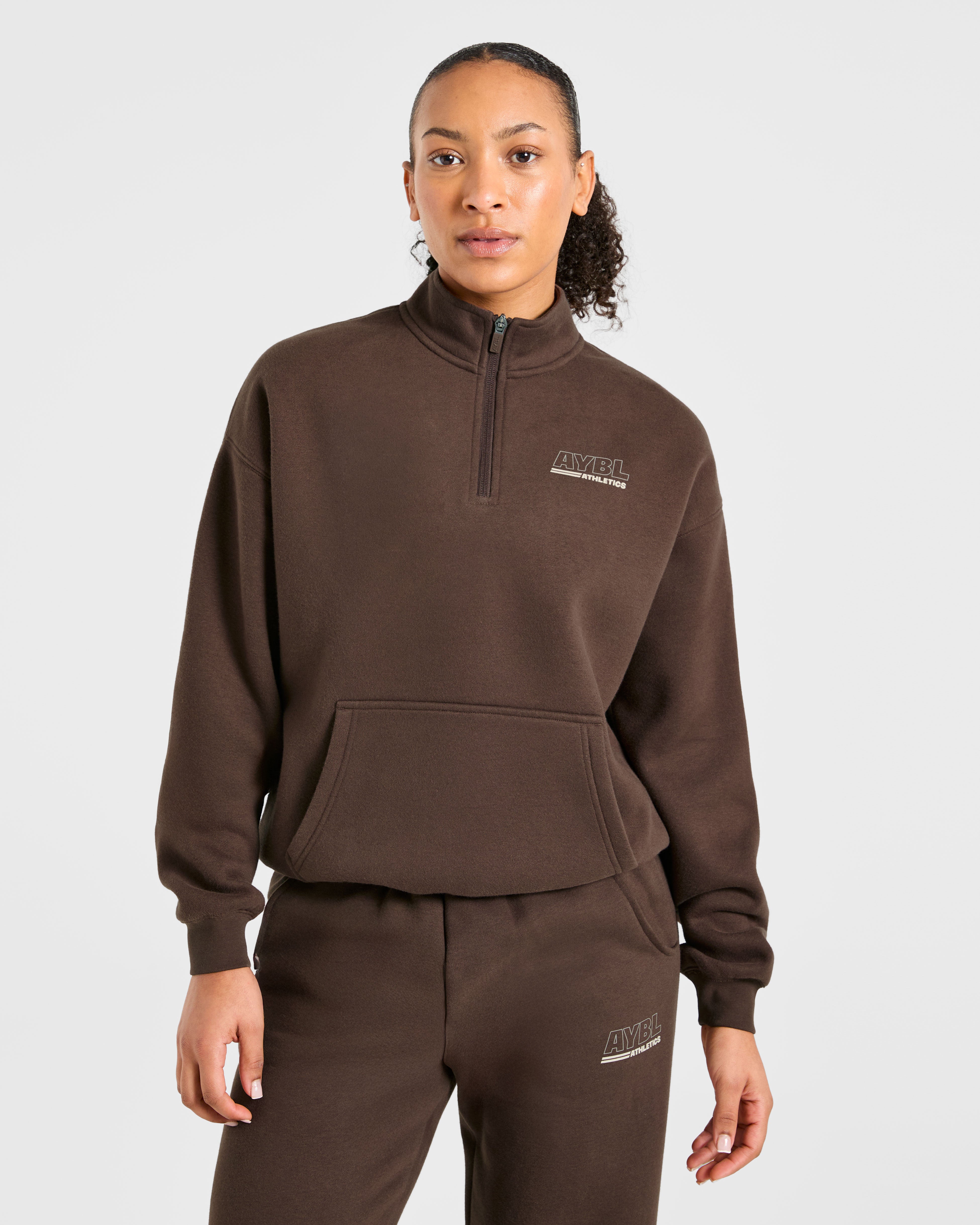 Athletics Track Oversized 1/4 Zip Pullover - Bruin/Sand