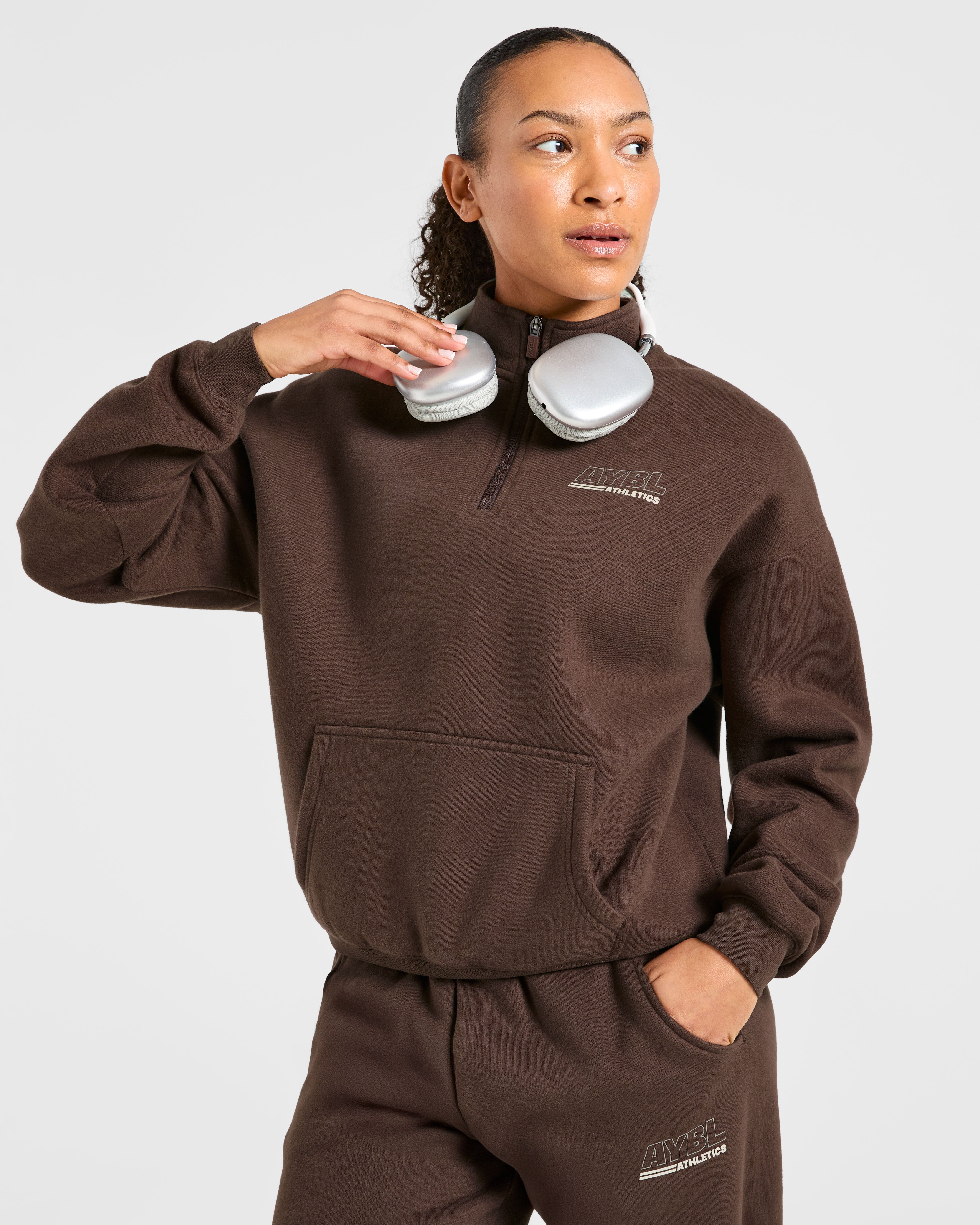 Athletics Track Oversized 1/4 Zip Pullover - Bruin/Sand