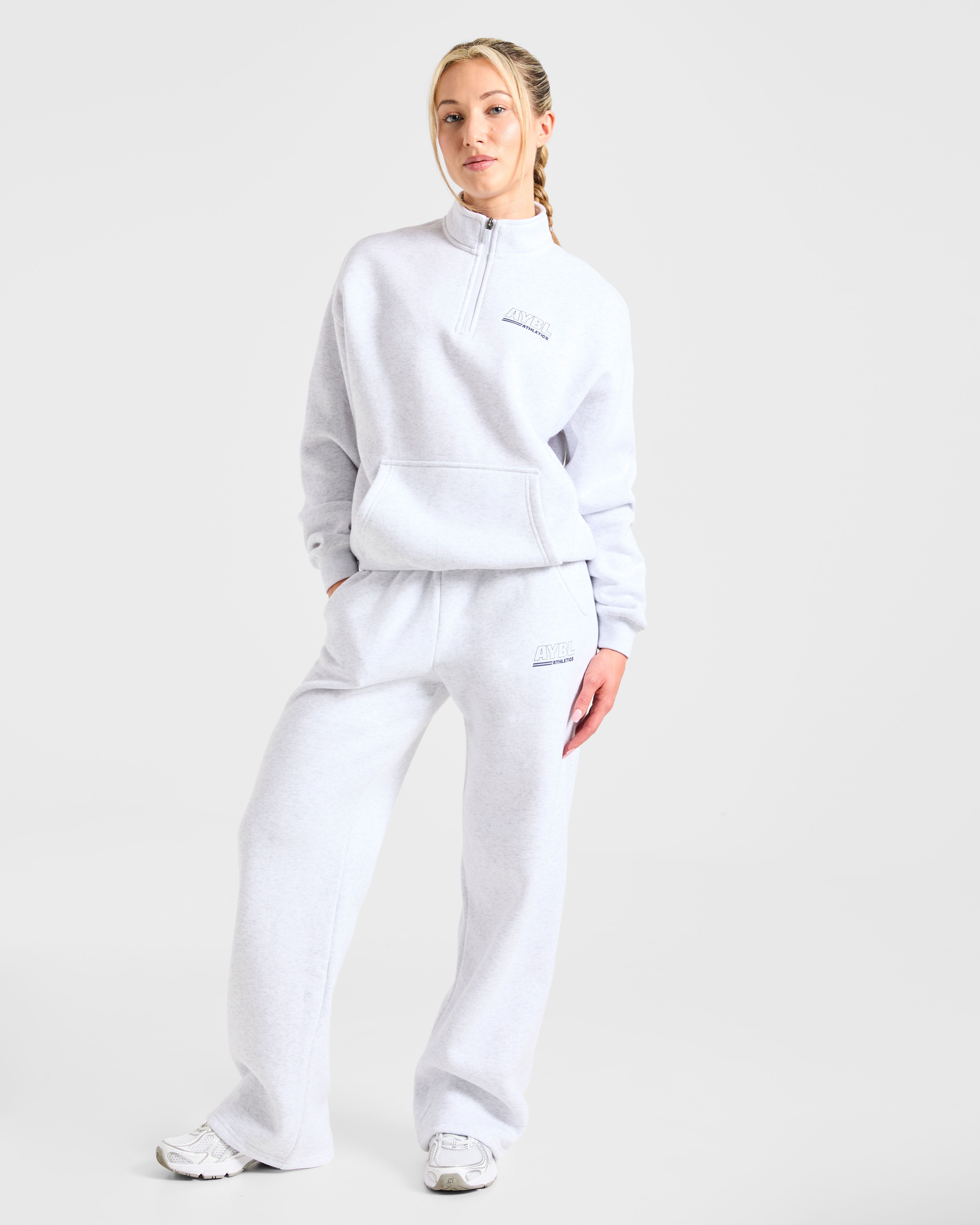 Athletics Track Oversized 1/4 Zip Pullover - Heather Grijs/Navy