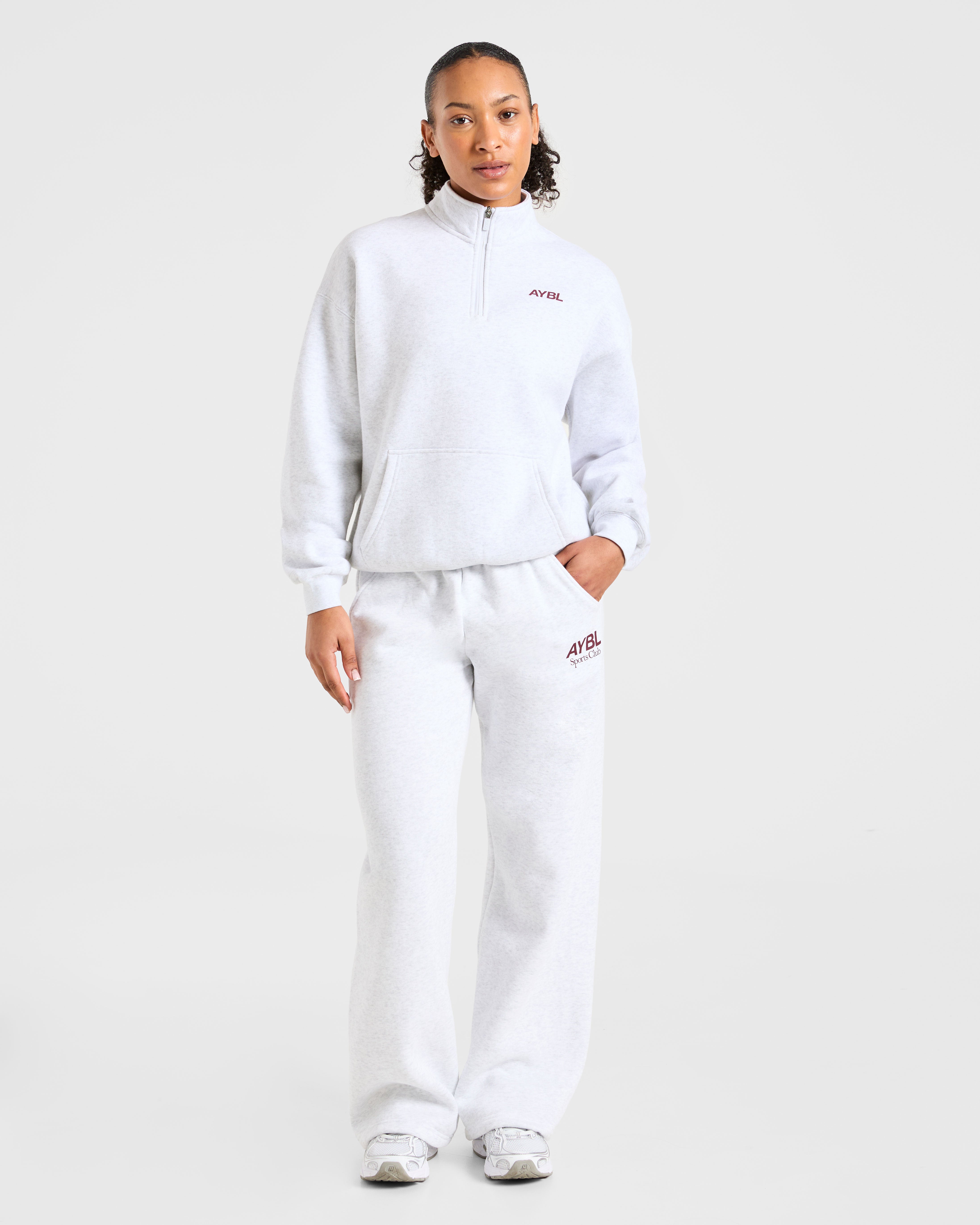 Sports Club Oversized 1/4 Zip Pullover - Grijs Marl/Burgundy