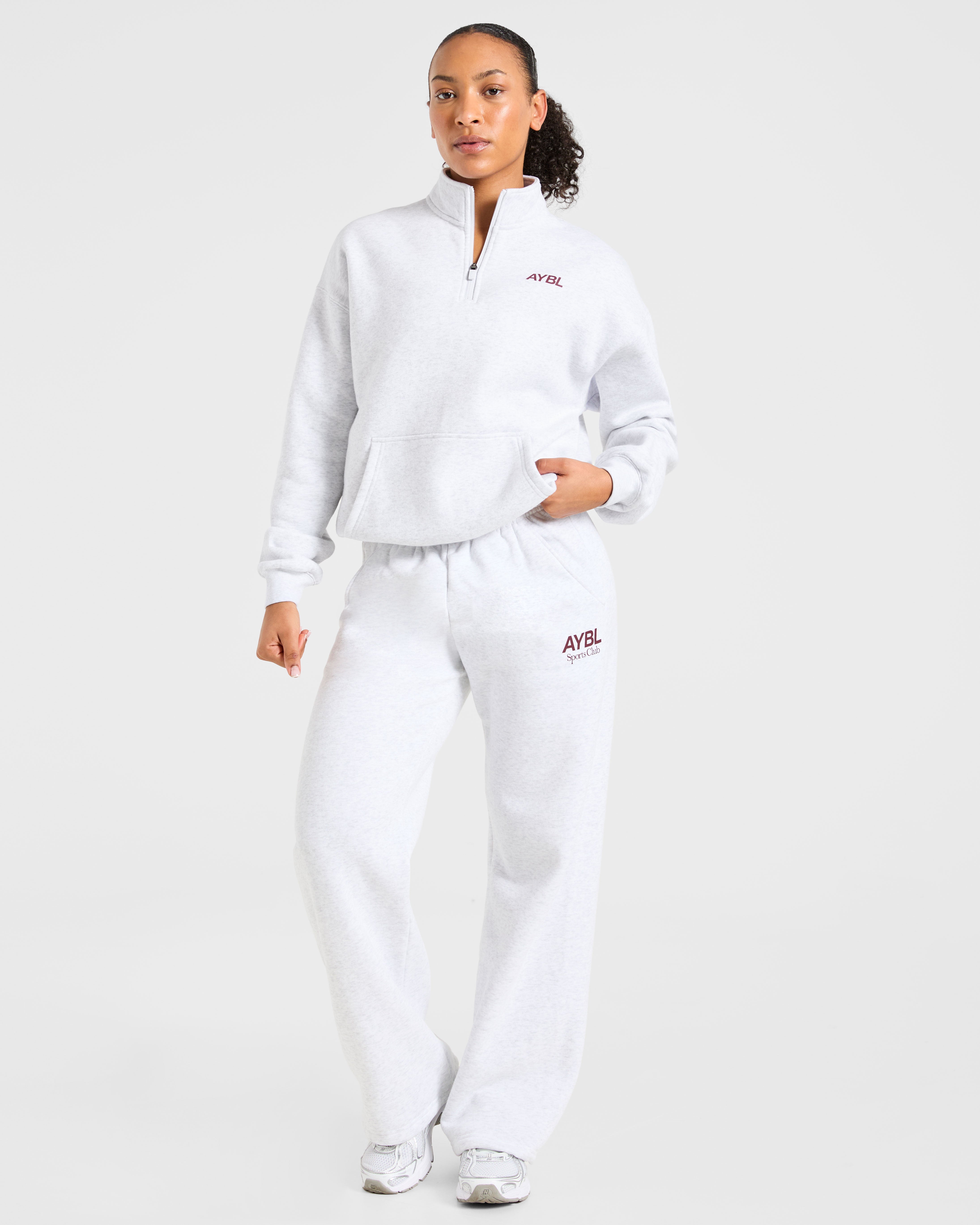 Sports Club Oversized 1/4 Zip Pullover - Grijs Marl/Burgundy