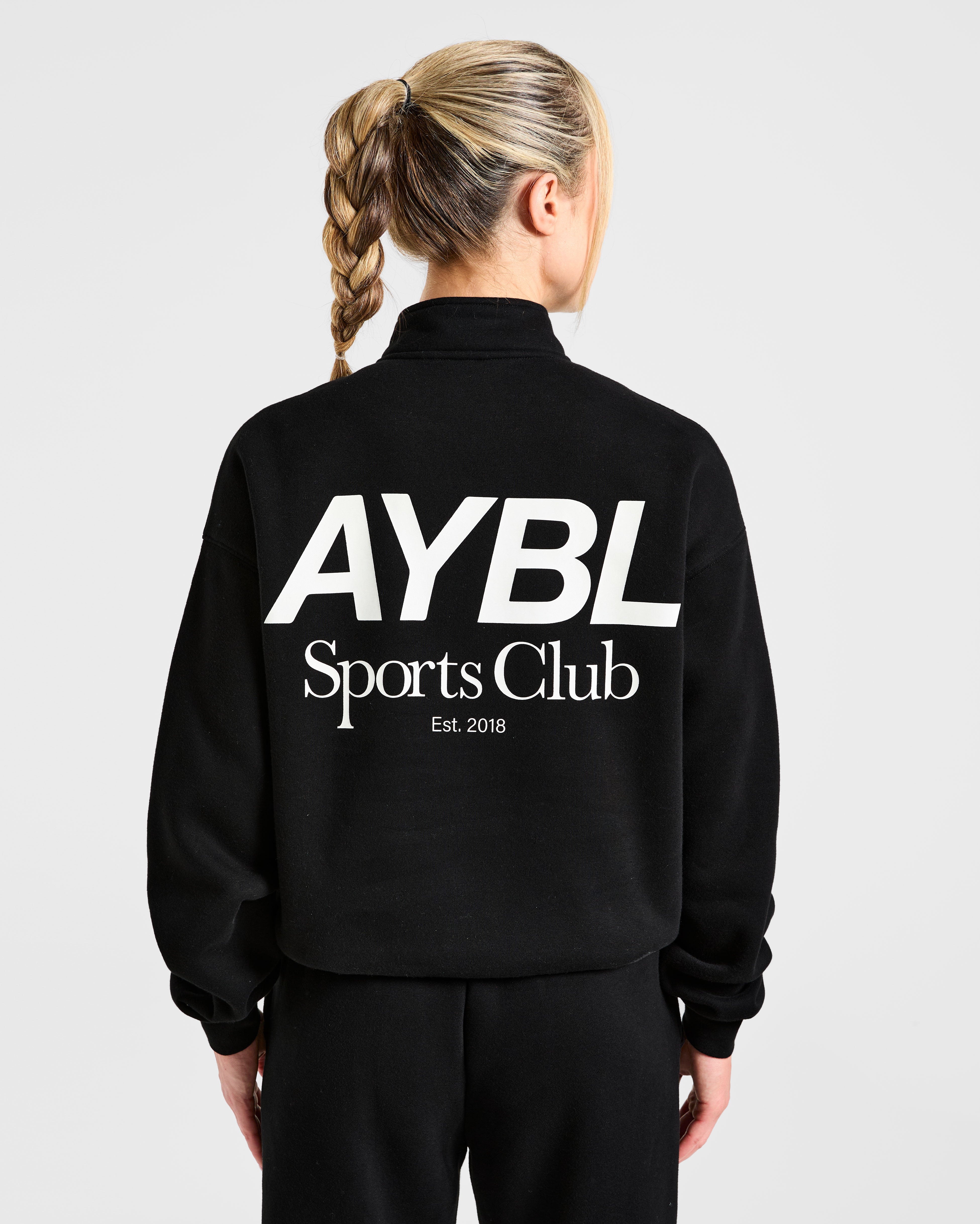 Sports Club Oversized 1/4 Zip Pullover - Zwart/Wit
