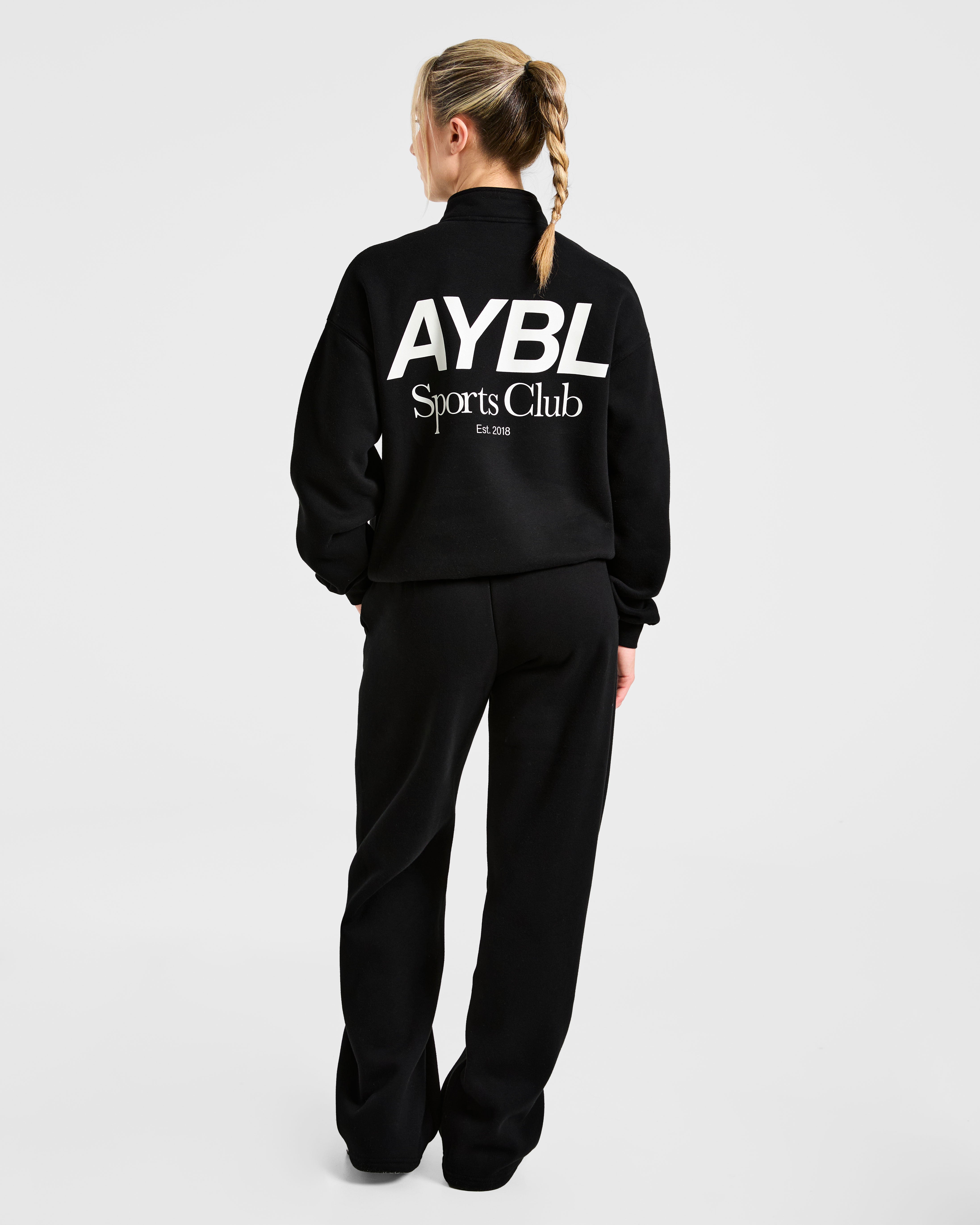 Sports Club Oversized 1/4 Zip Pullover - Zwart/Wit