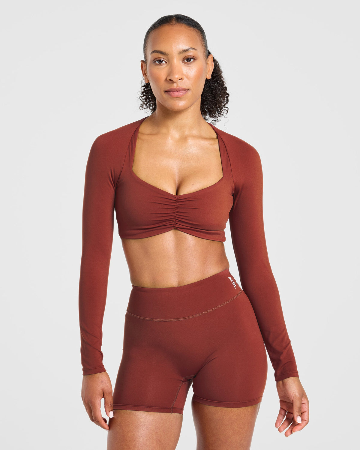 Physique Long Sleeve Crop Top - Deep Auburn