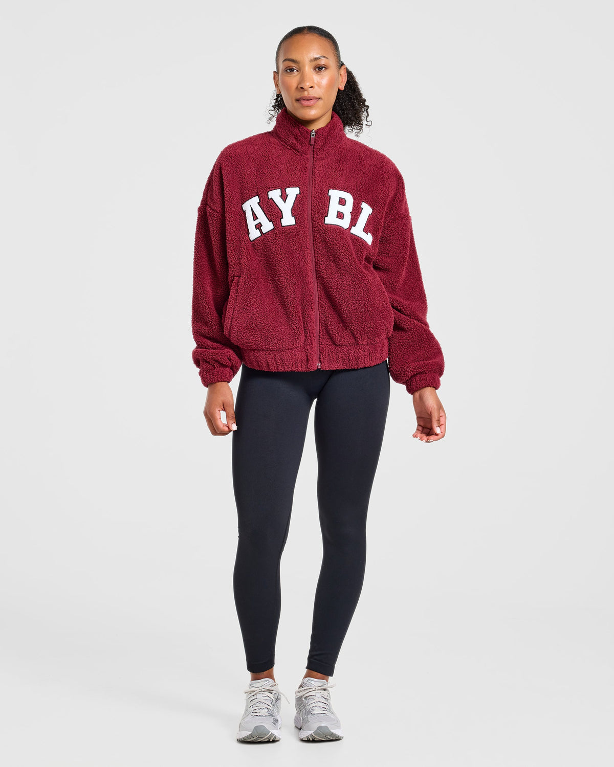 Varsity Oversized Fleece Zip Up Jacket - Mahogany Rood