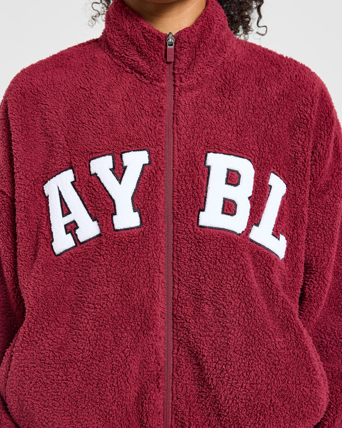 Varsity Oversized Fleece Zip Up Jacket - Mahogany Rood