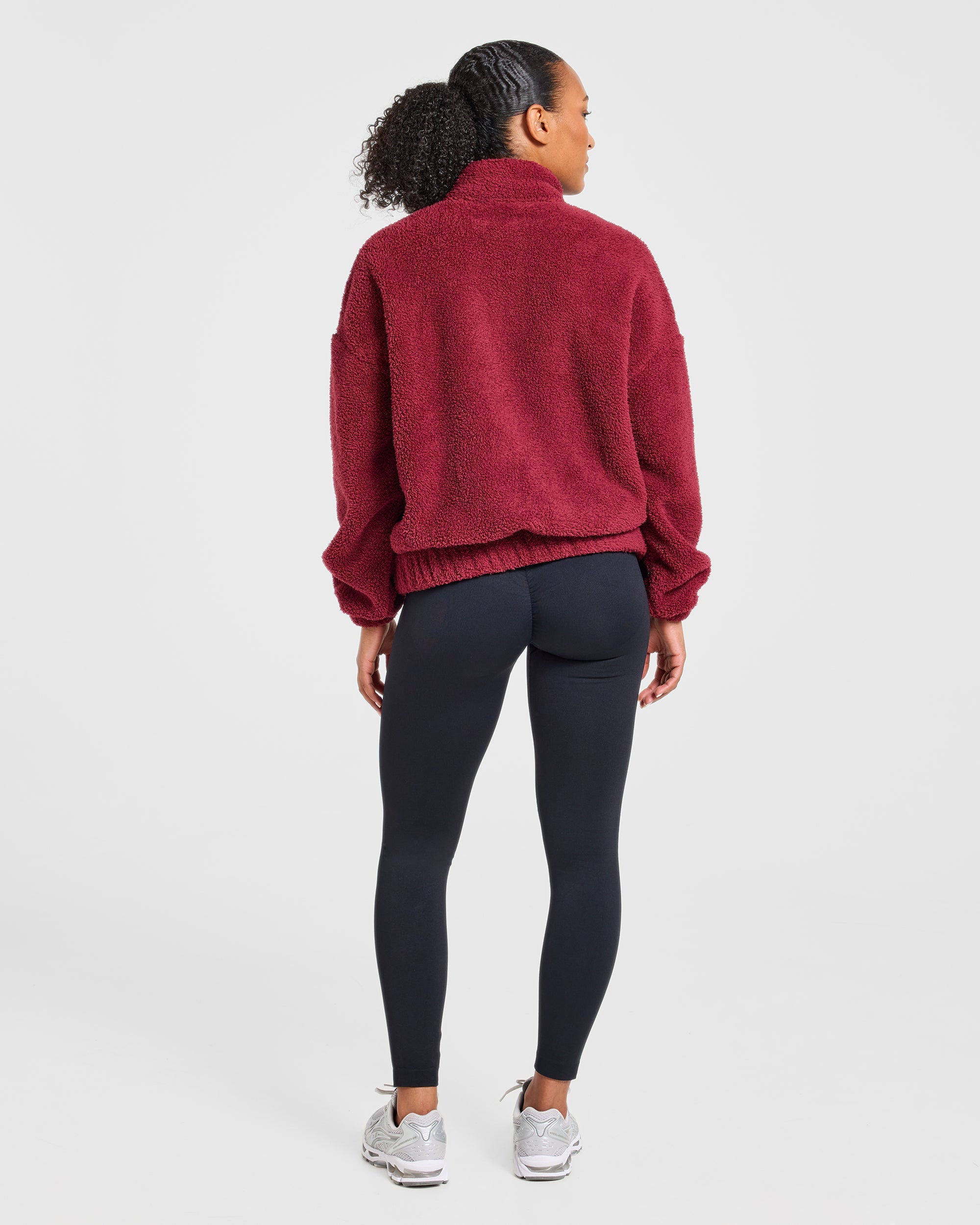 Varsity Oversized Fleece Zip Up Jacket - Mahogany Rood