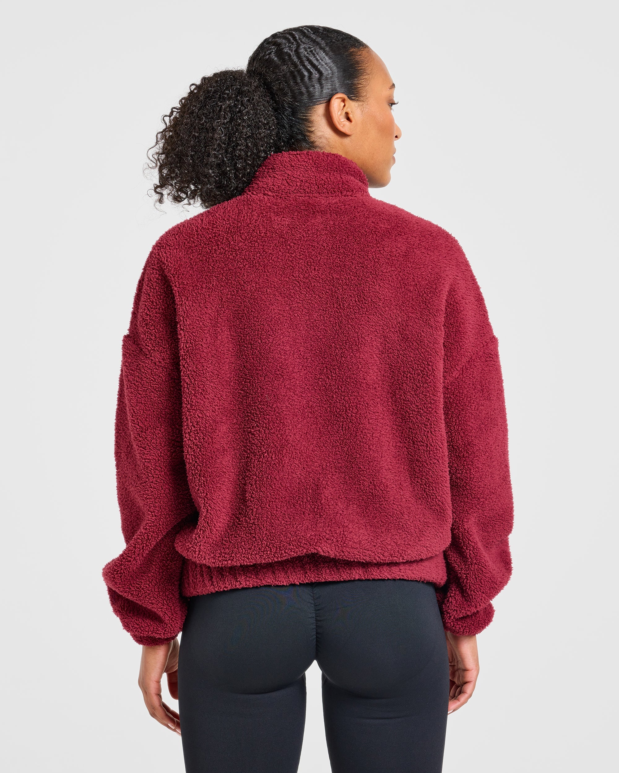 Varsity Oversized Fleece Zip Up Jacket - Mahogany Rood