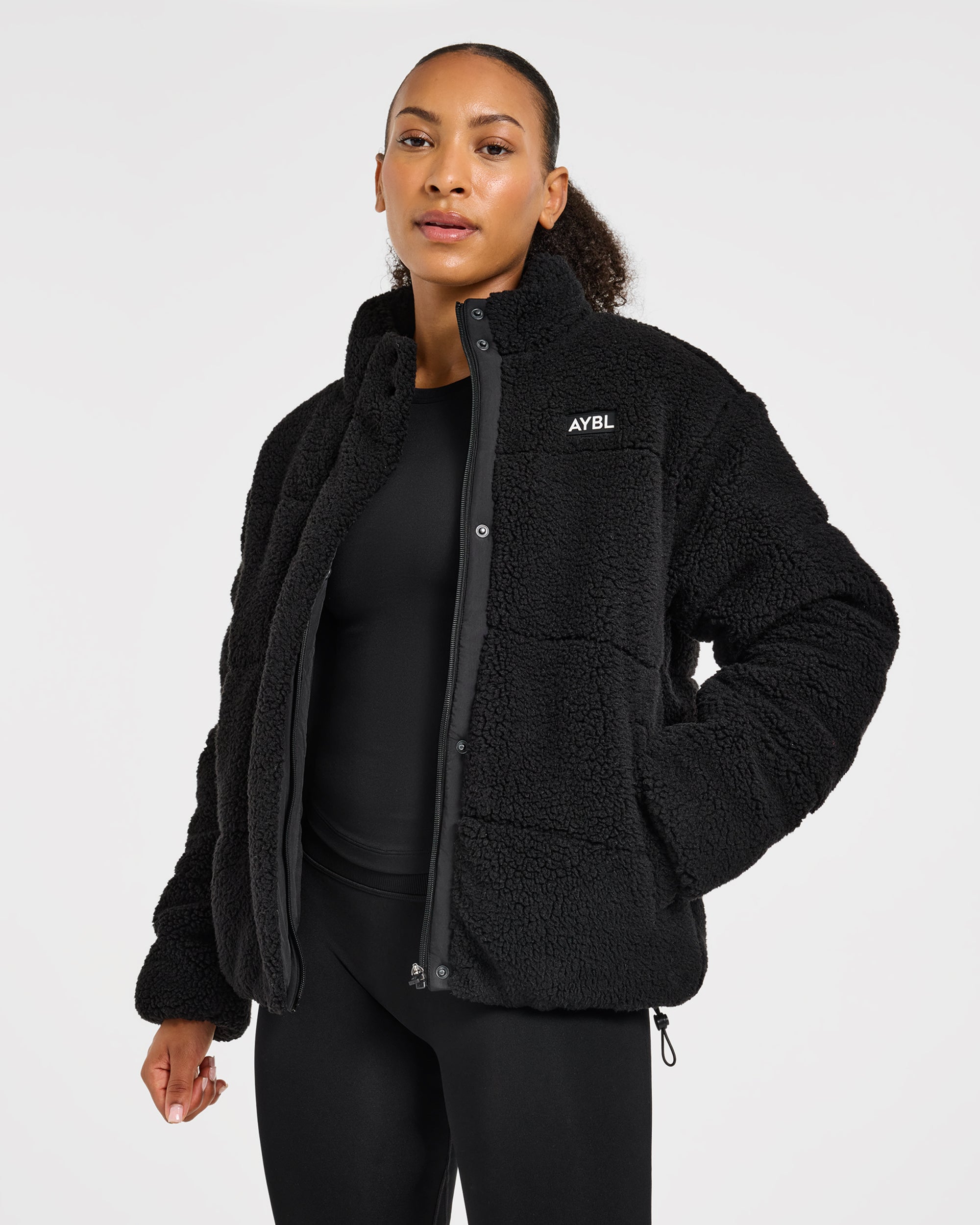 Signature Fleece Puffer Coat - Zwart