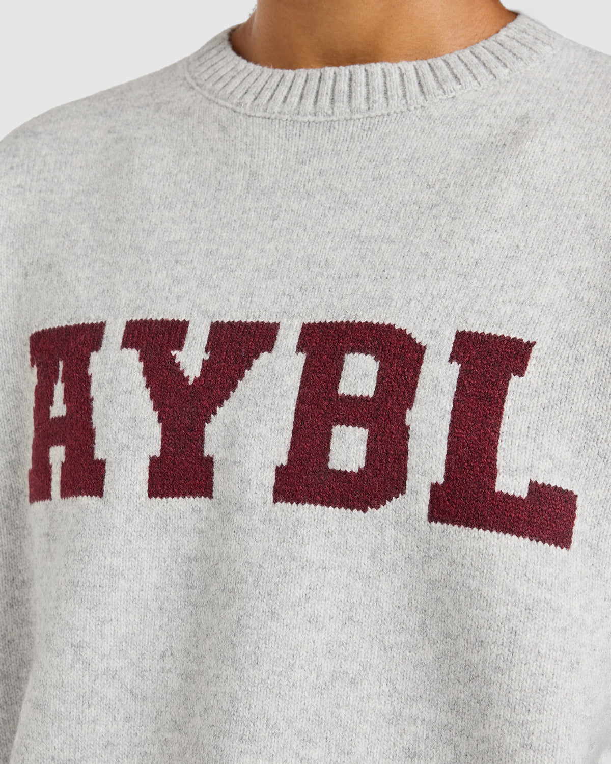 Varsity Oversized Knitted Sweater - Grijs Marl/Burgundy
