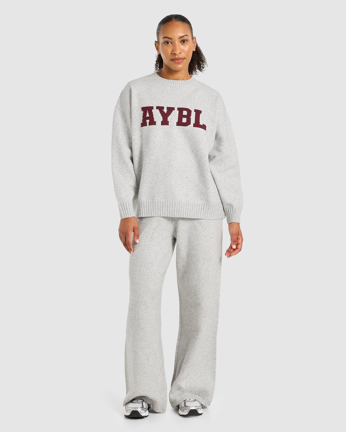 Varsity Oversized Knitted Joggers - Grijs Marl/Burgundy