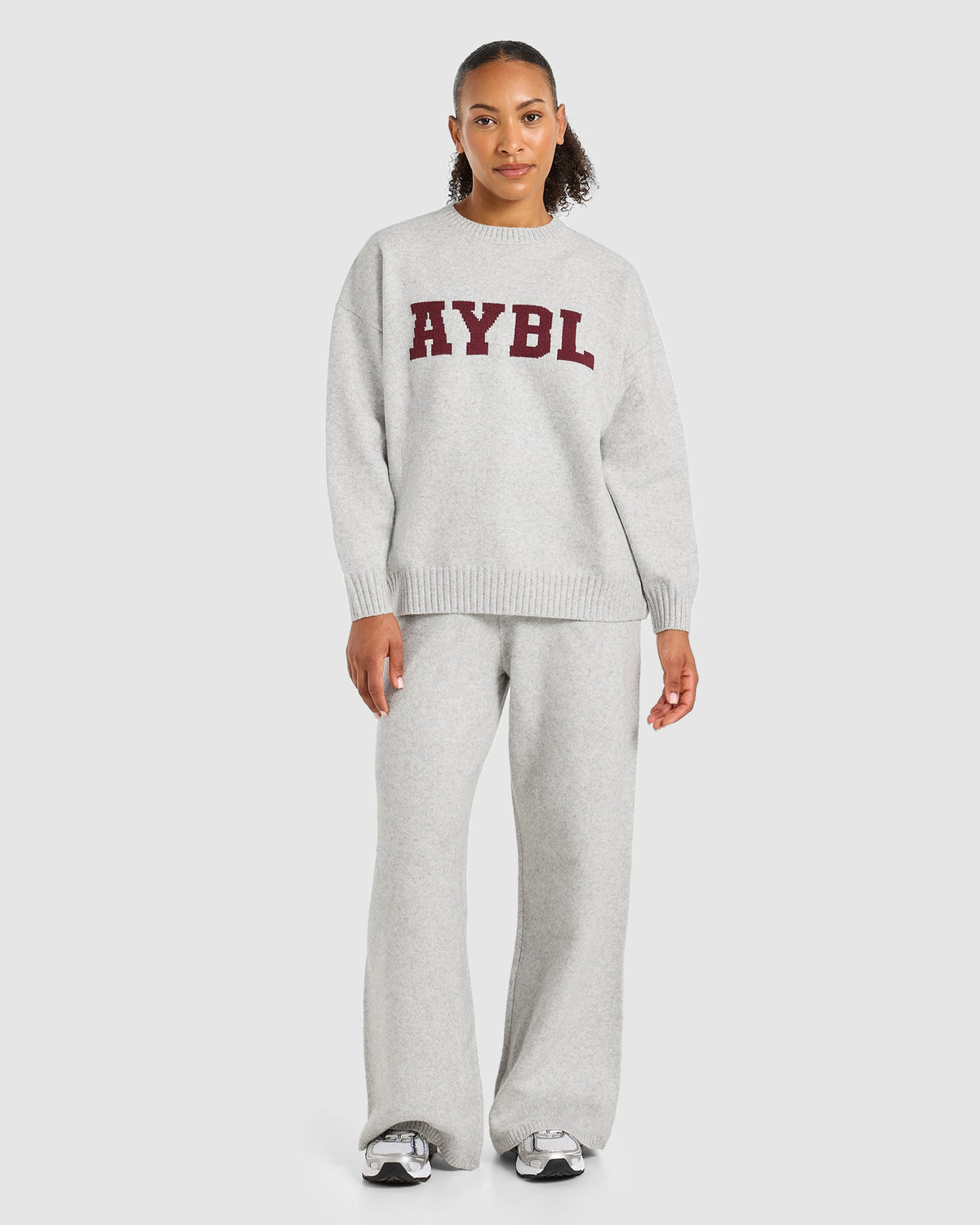 Varsity Oversized Knitted Sweater - Grijs Marl/Burgundy