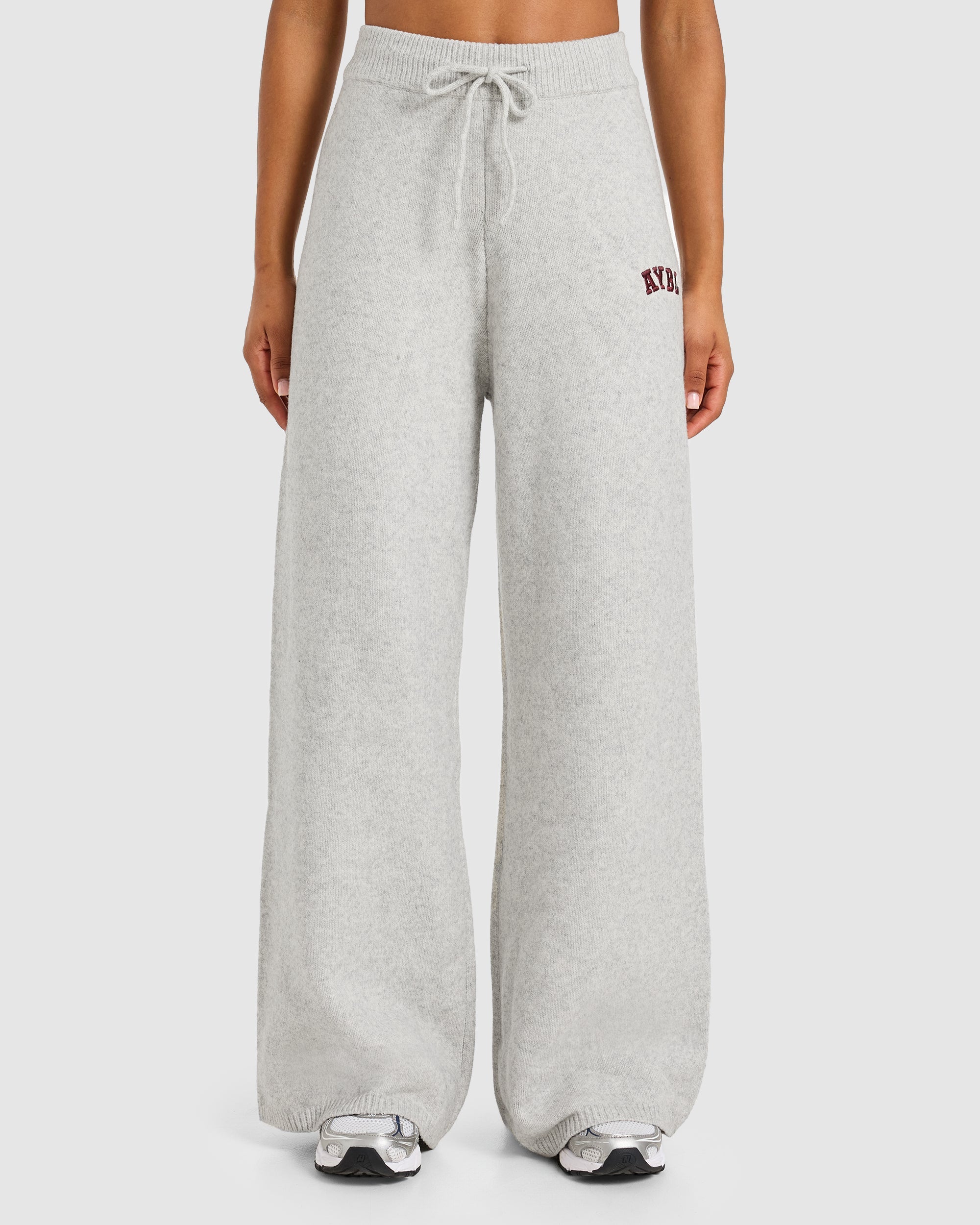 Varsity Oversized Knitted Joggers - Grijs Marl/Burgundy