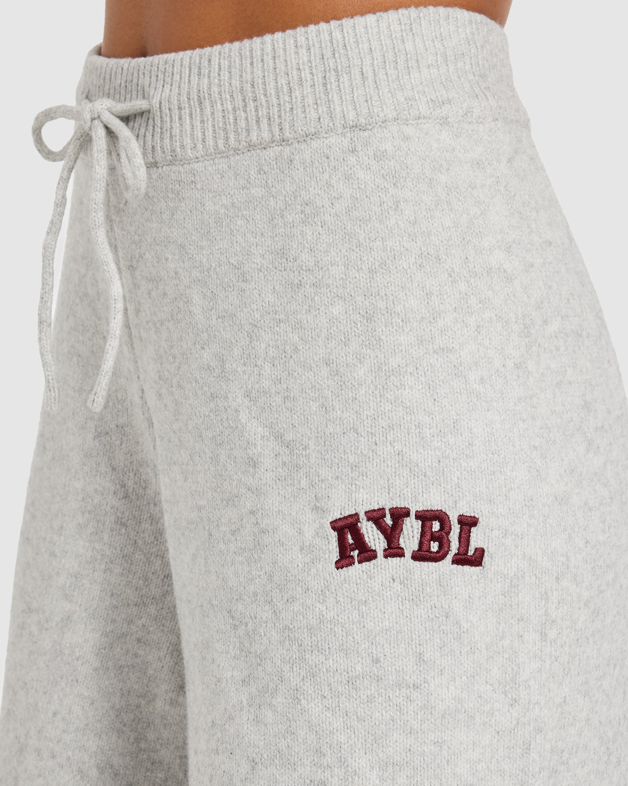 Varsity Oversized Knitted Joggers - Grijs Marl/Burgundy