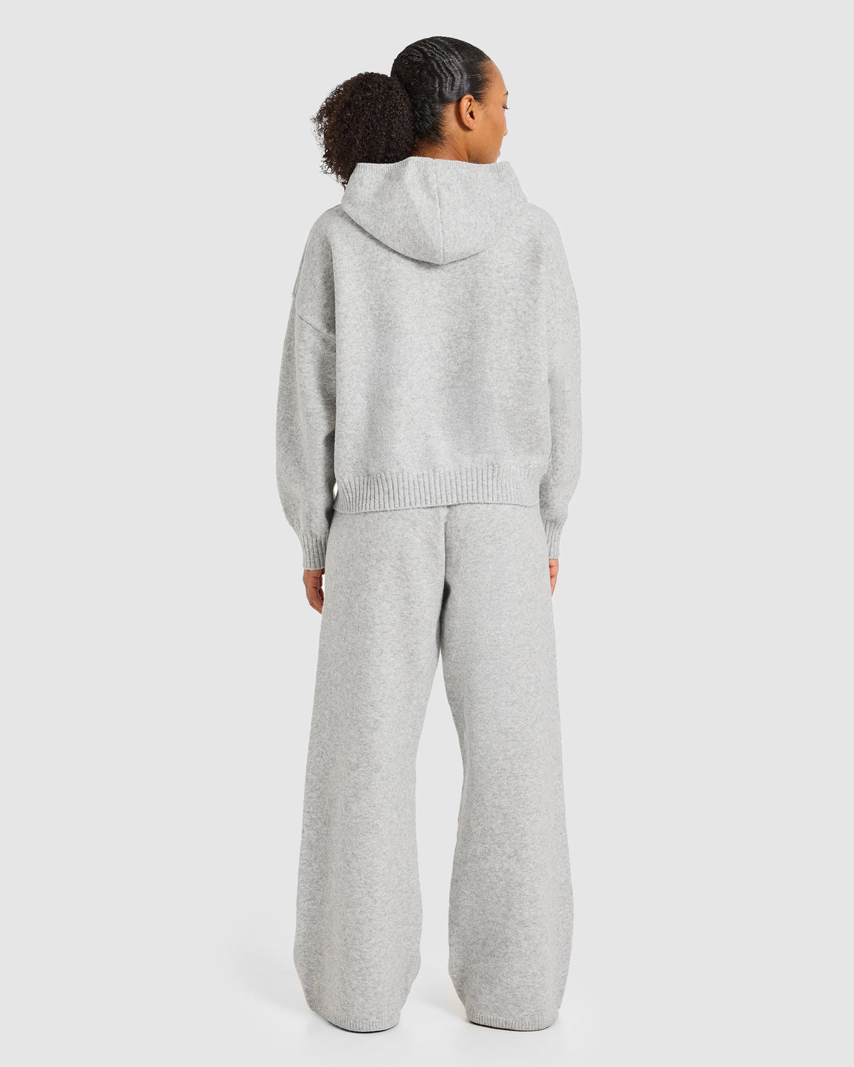 Varsity Oversized Knitted Zip Up Hoodie - Grijs Marl