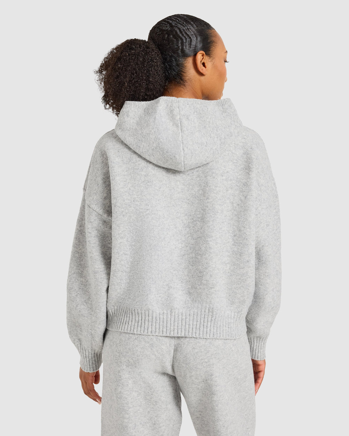 Varsity Oversized Knitted Zip Up Hoodie - Grijs Marl