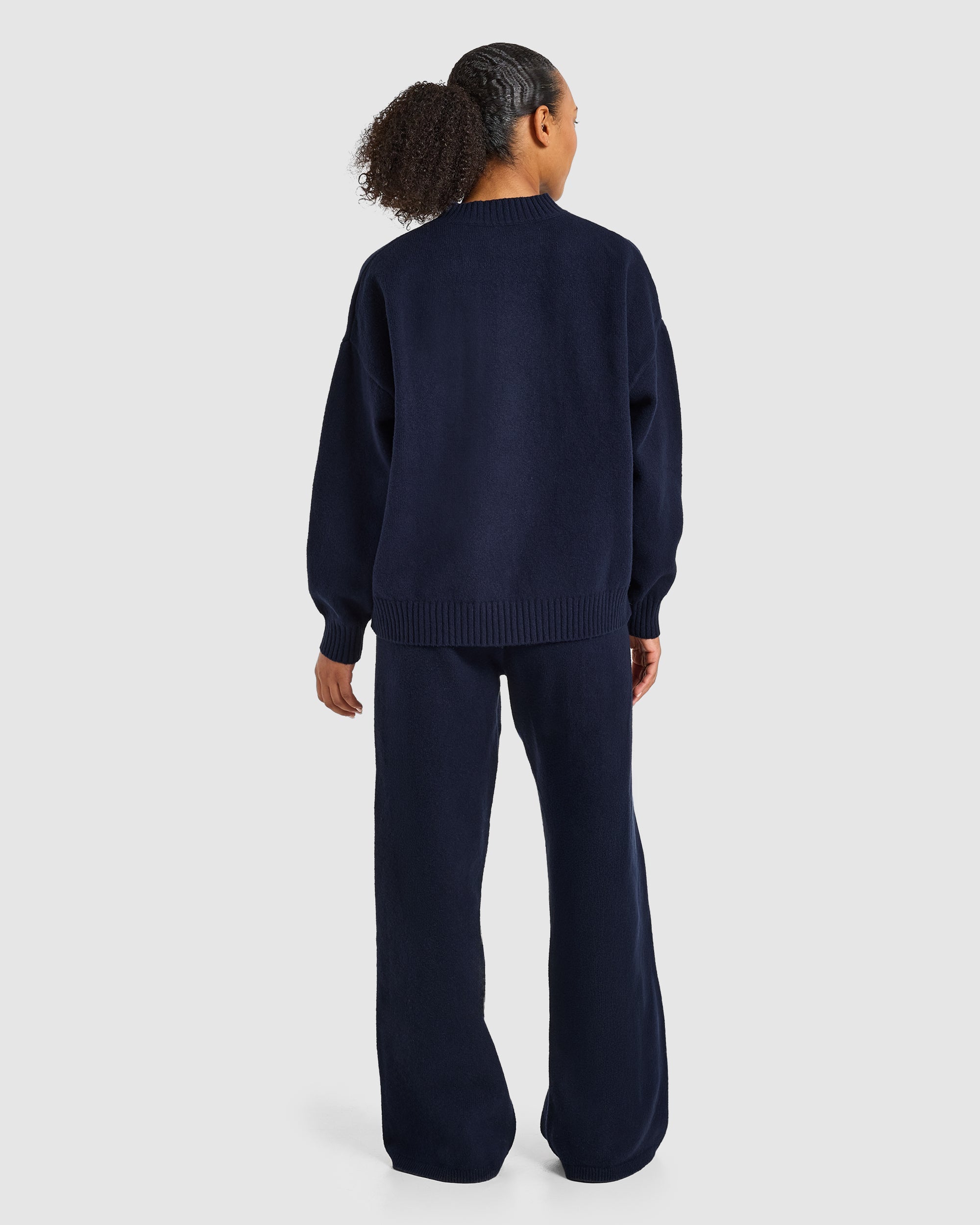 Varsity Oversized Knitted 1/4 Zip Pullover - Navy