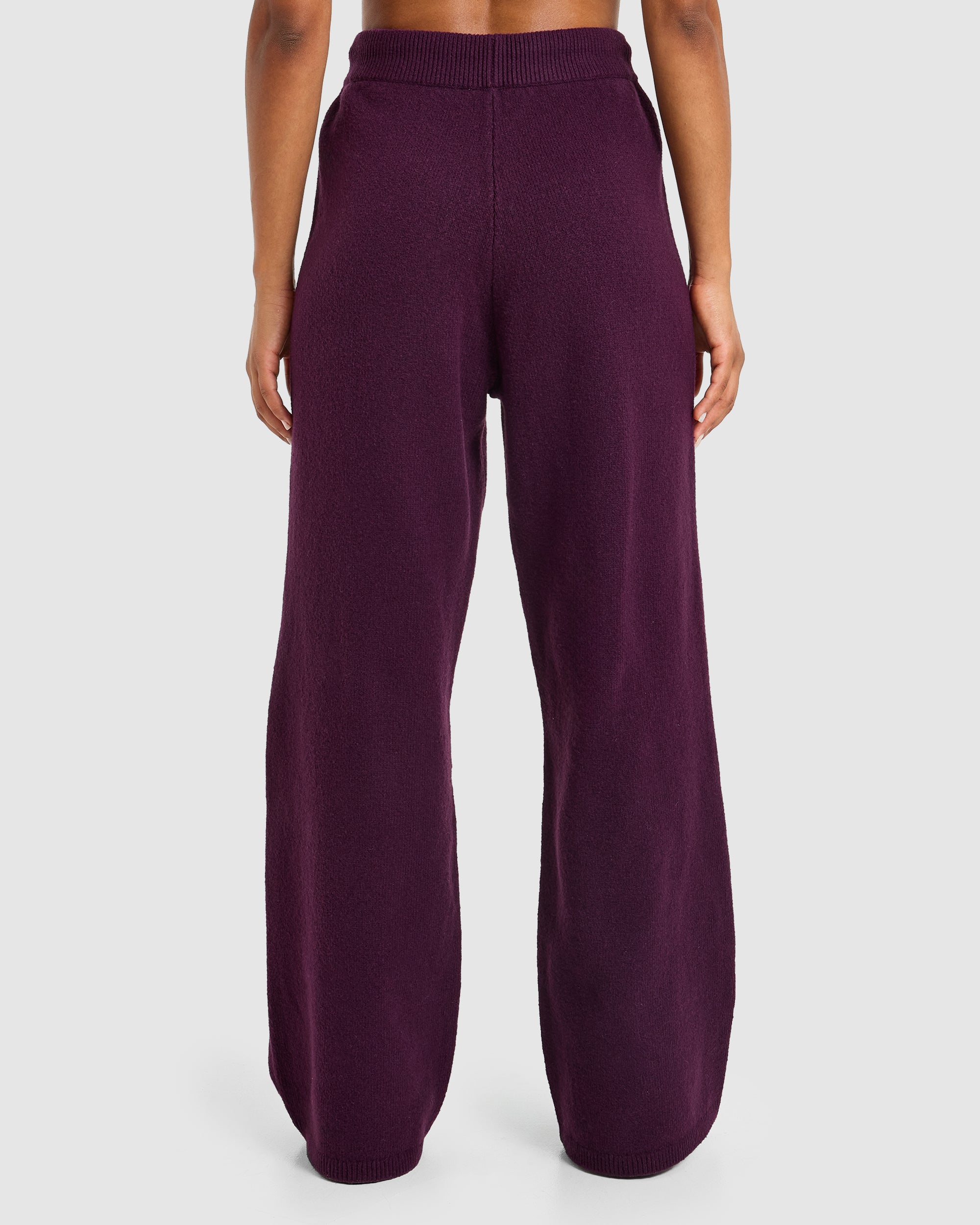 Varsity Oversized Knitted Joggers - Plum