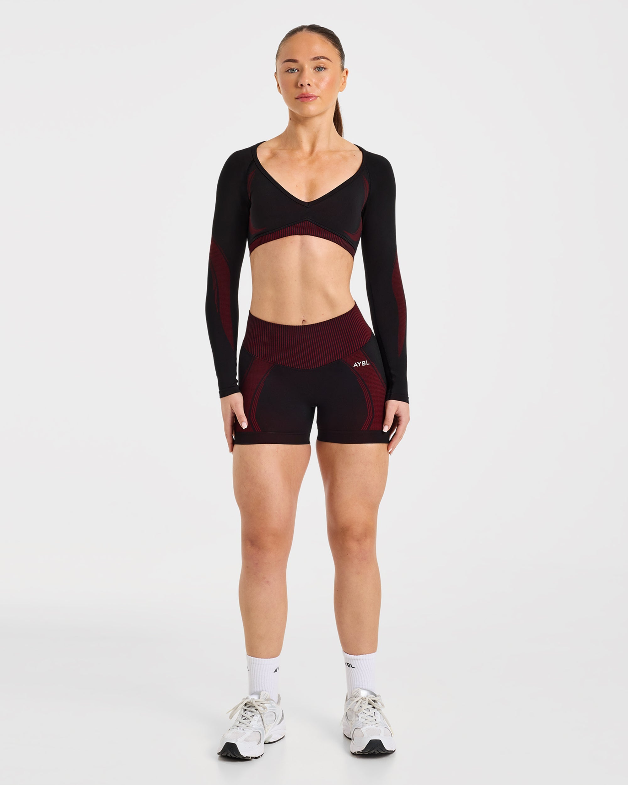 Charge Seamless Long Sleeve Crop Top - Zwart/Rood