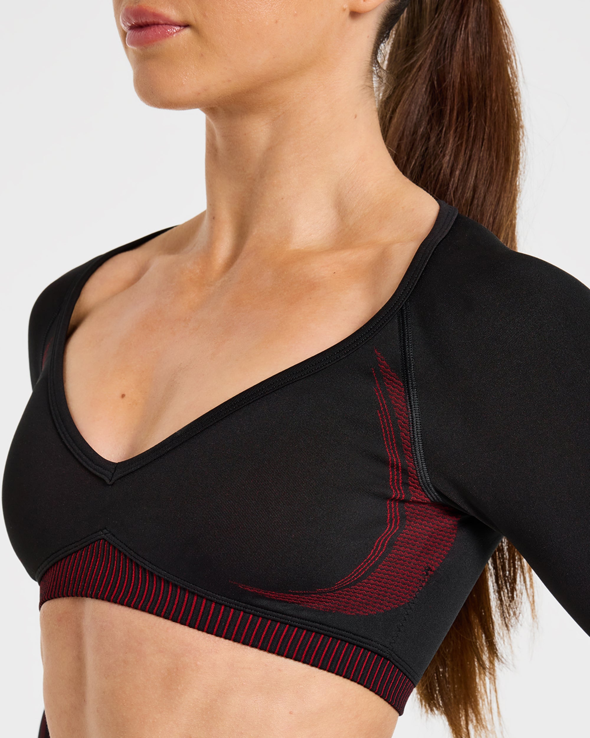 Charge Seamless Long Sleeve Crop Top - Zwart/Rood