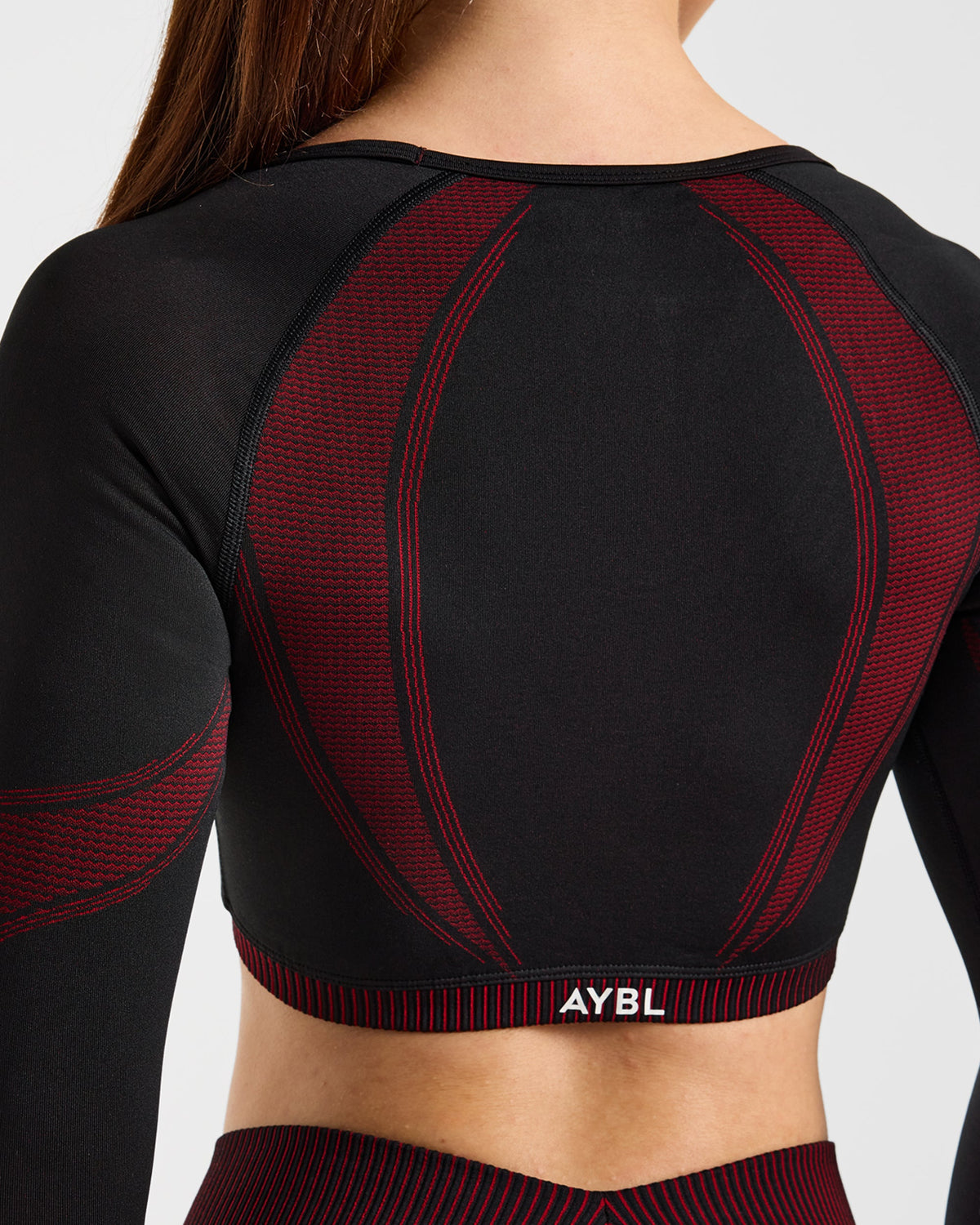 Charge Seamless Long Sleeve Crop Top - Zwart/Rood