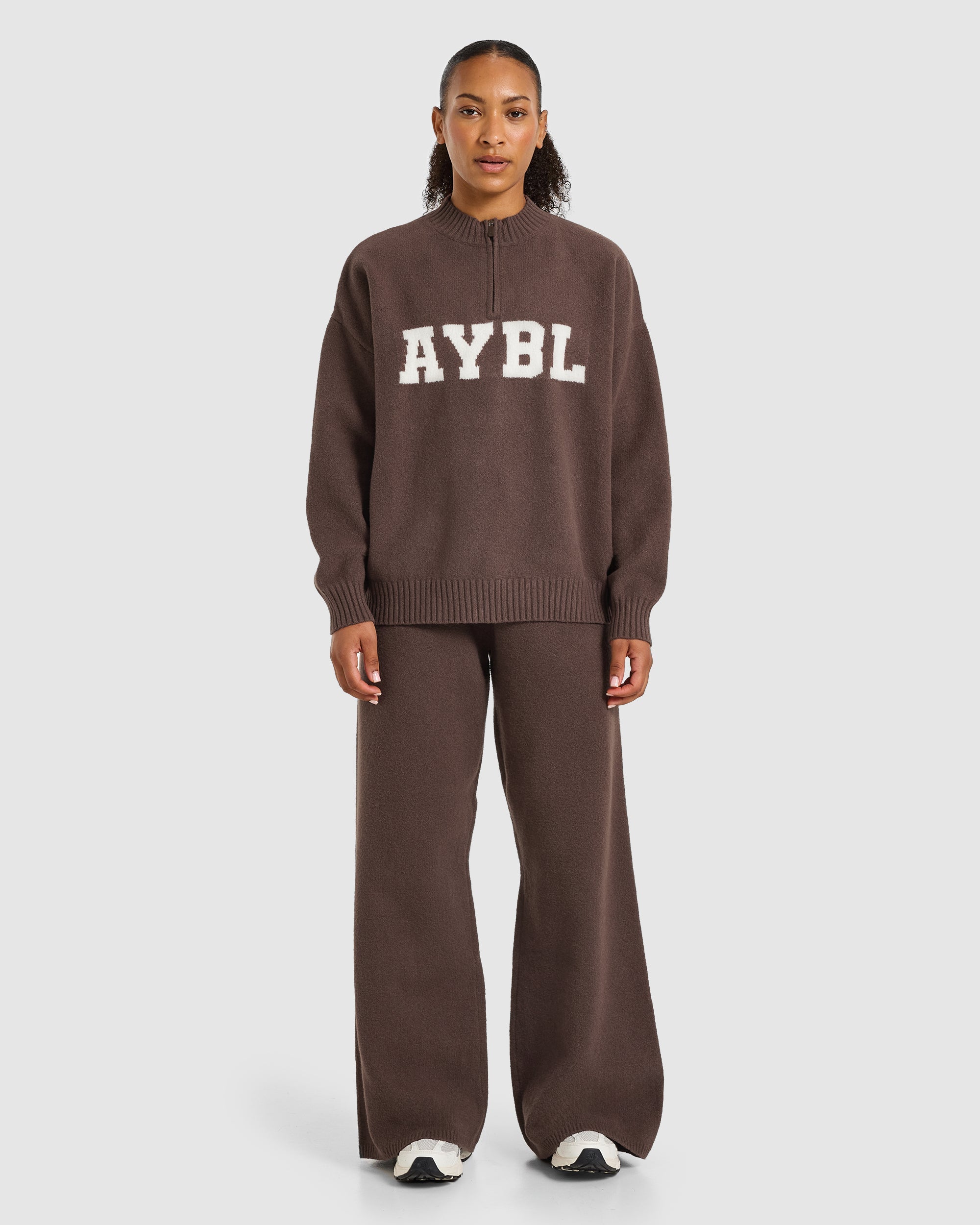 Varsity Oversized Knitted 1/4 Zip Pullover - Bruin
