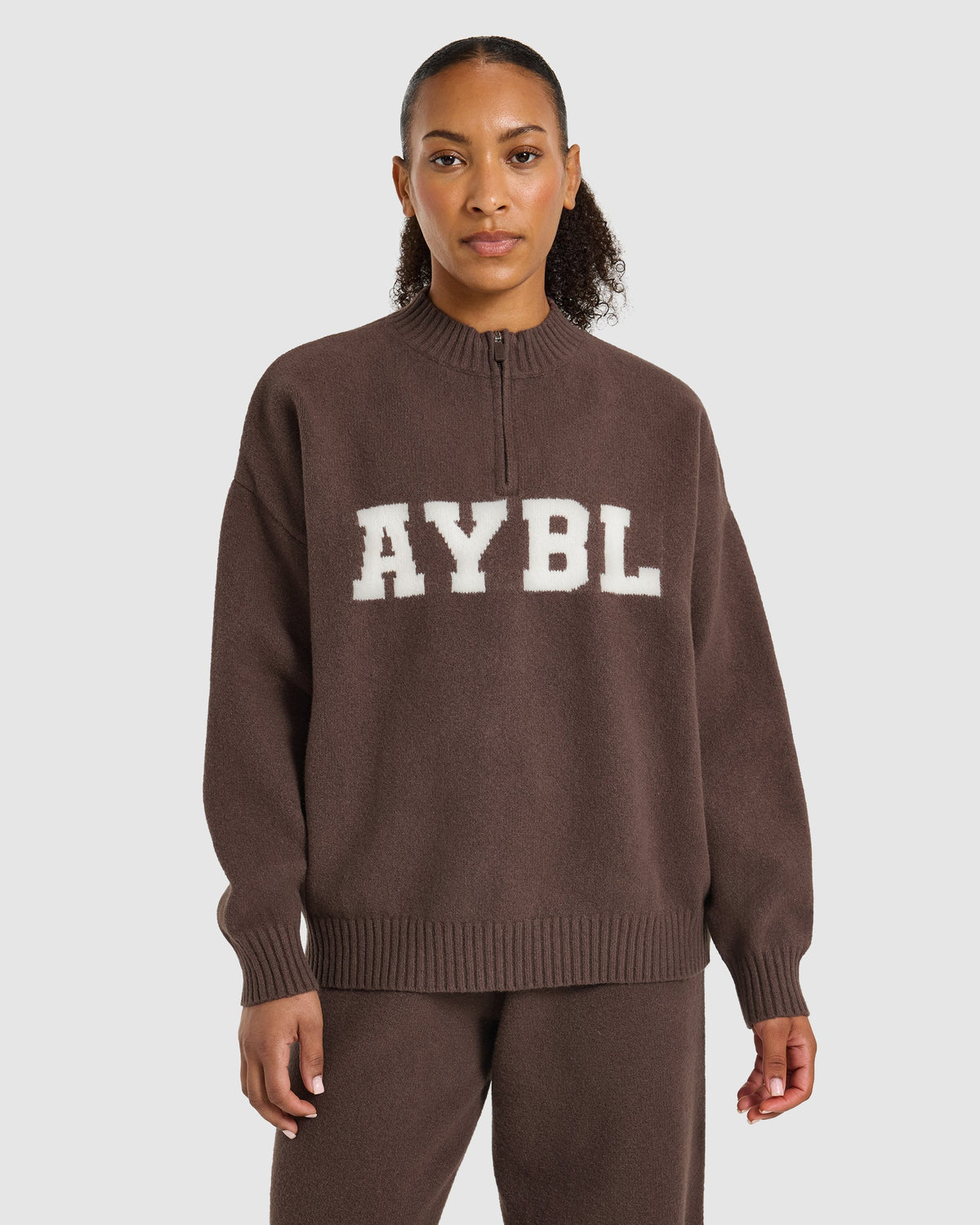Varsity Oversized Knitted 1/4 Zip Pullover - Bruin