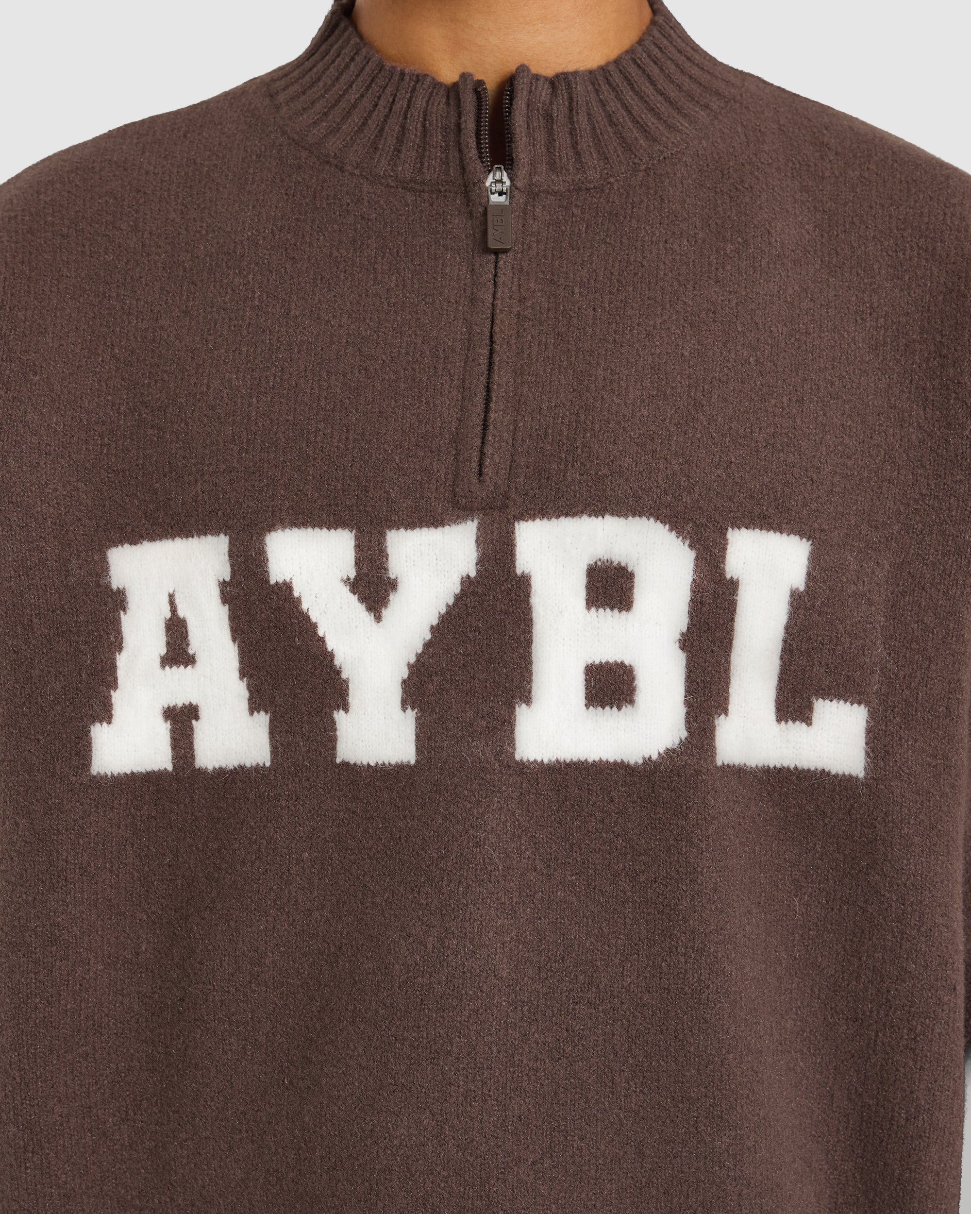 Varsity Oversized Knitted 1/4 Zip Pullover - Bruin