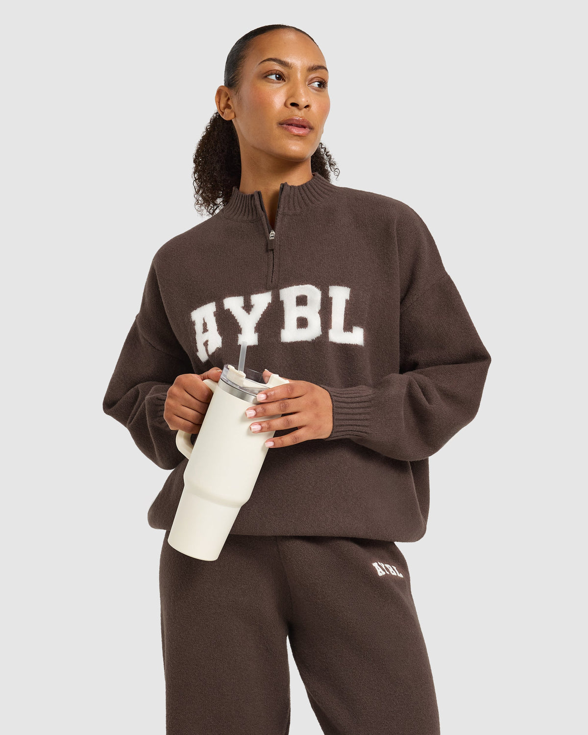 Varsity Oversized Knitted 1/4 Zip Pullover - Bruin