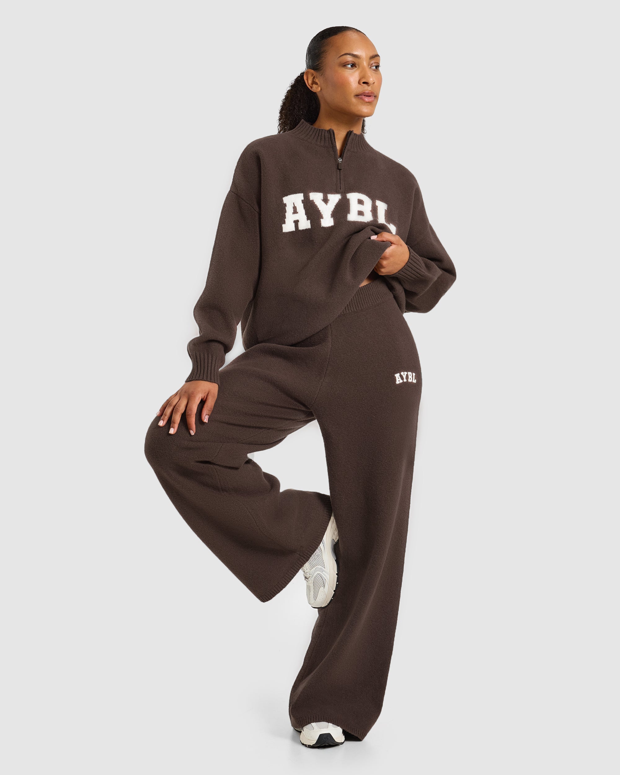 Varsity Oversized Knitted 1/4 Zip Pullover - Bruin