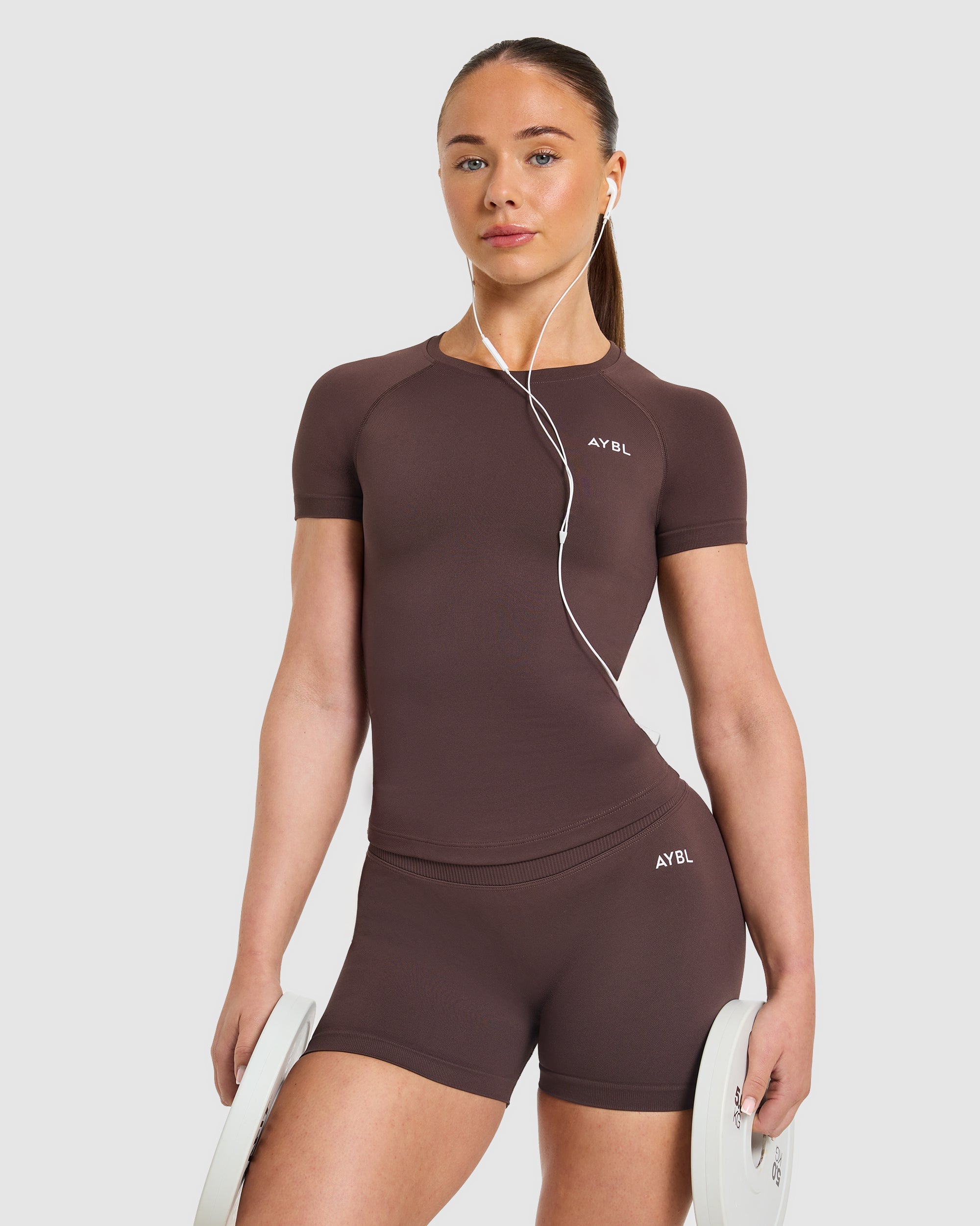 Enhance Seamless Short Sleeve Top - Cocoa Bruin