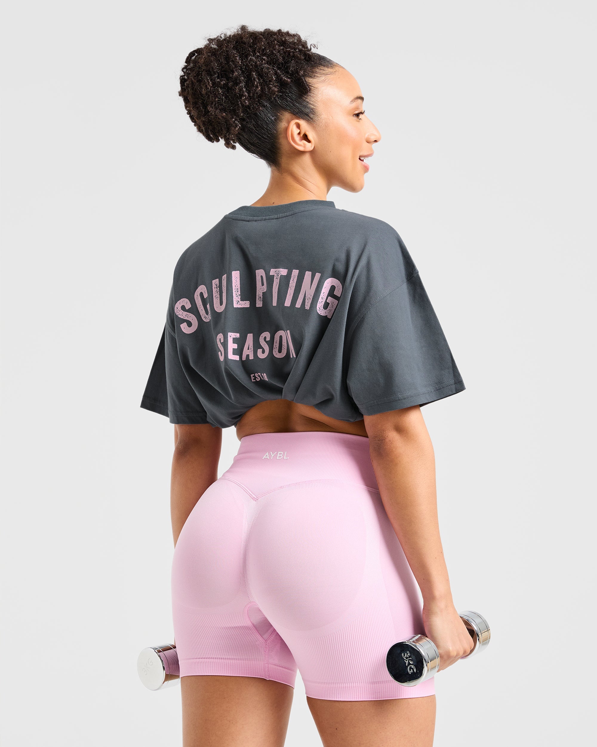 Sculpting Season Oversized T Shirt - Grijs/Roze