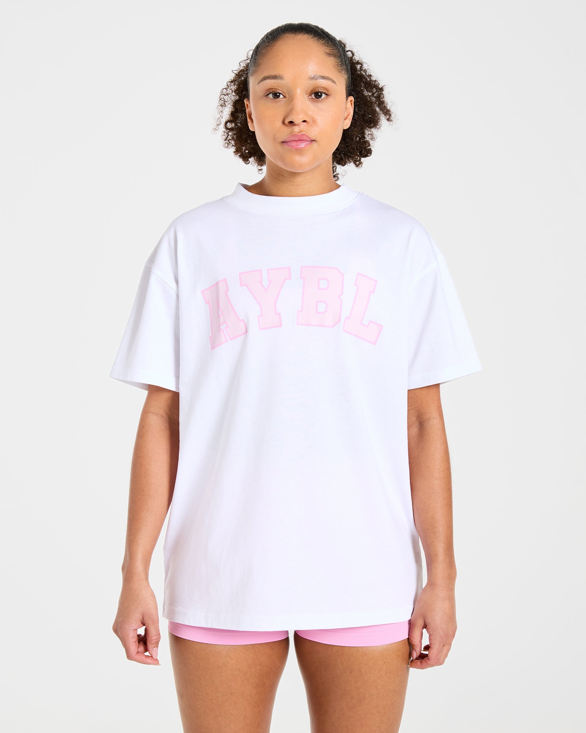 Varsity 2.0 Oversized T Shirt - Wit/Roze