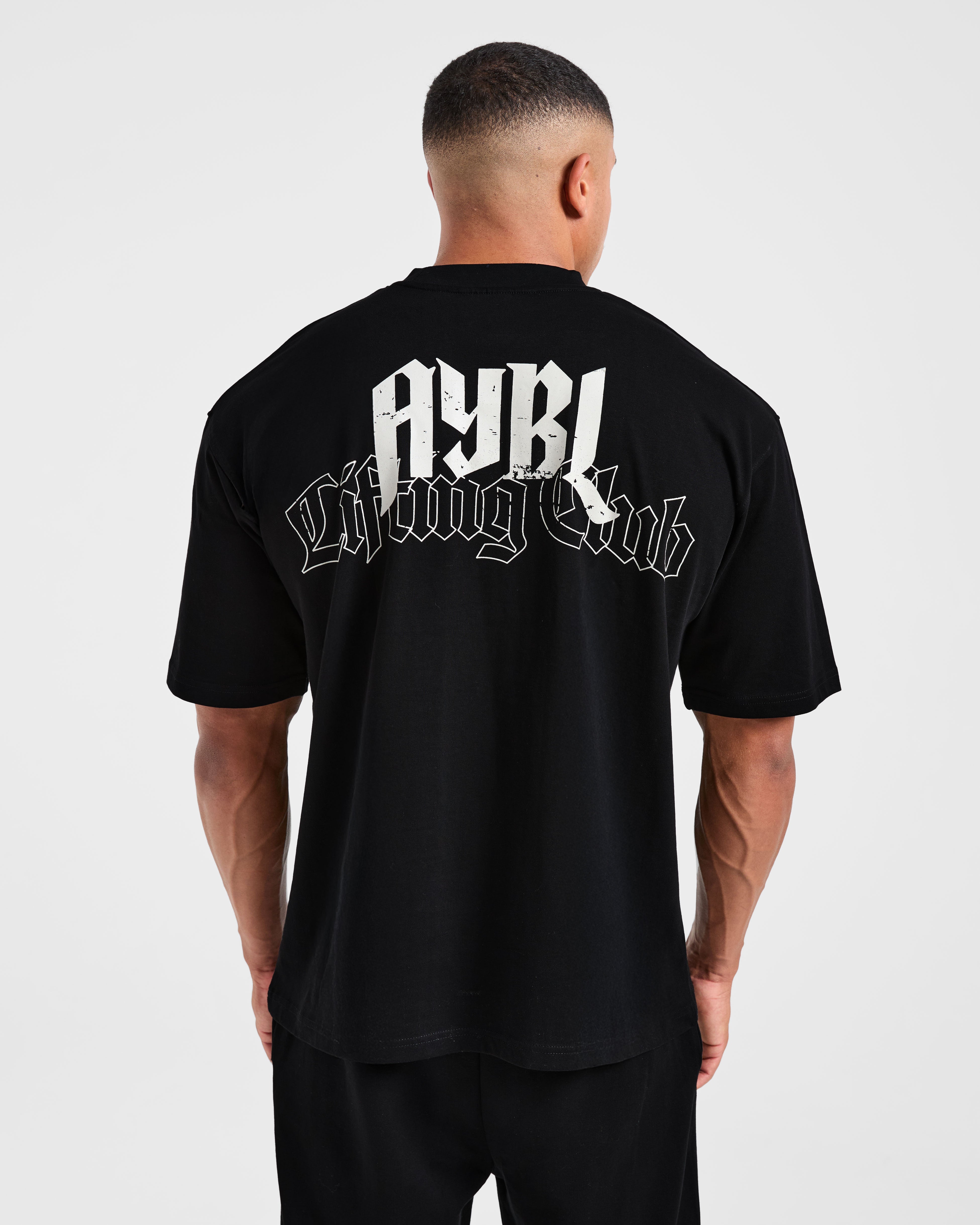 Lifting Club Gothic Oversized T Shirt - Zwart/Off Wit