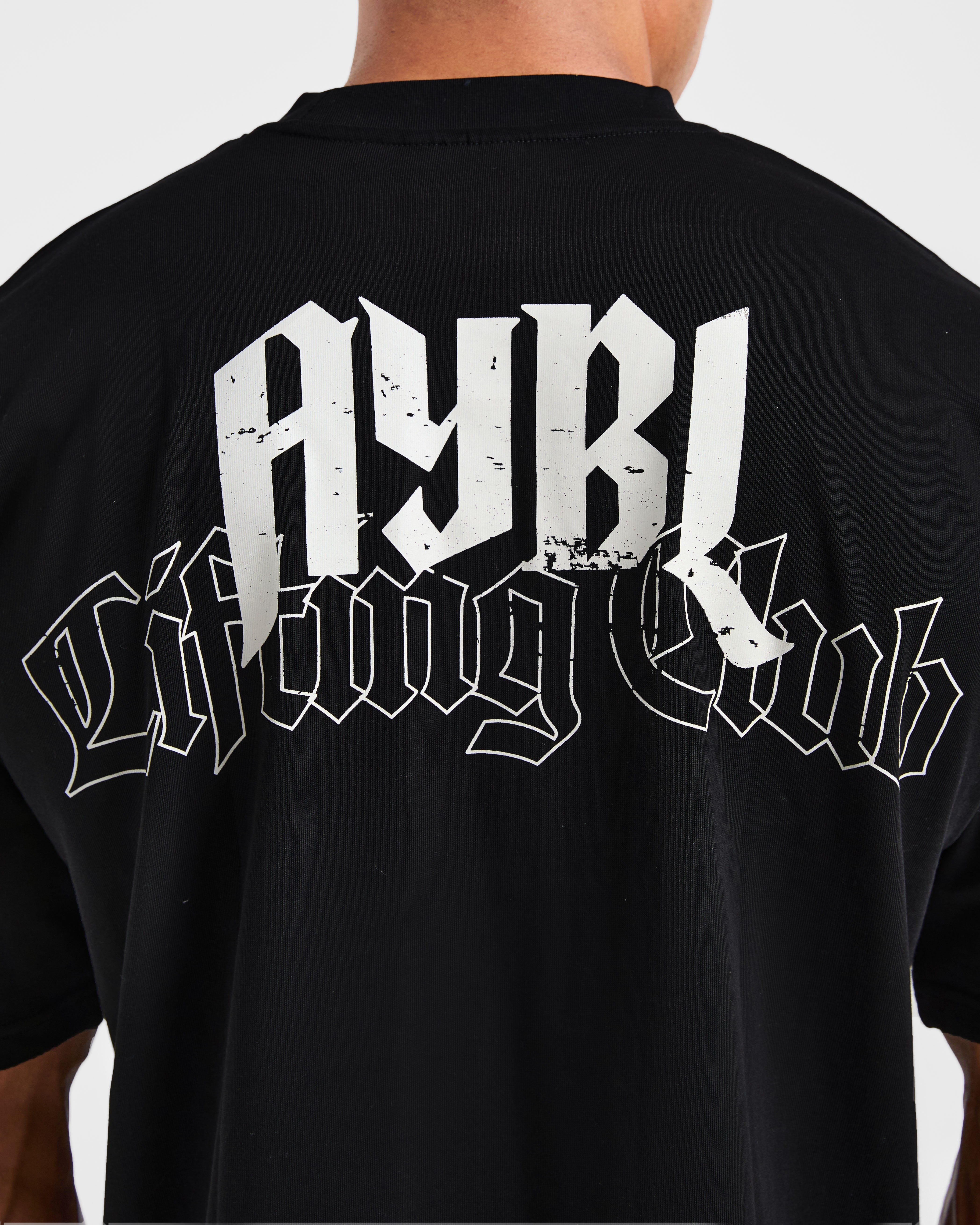 Lifting Club Gothic Oversized T Shirt - Zwart/Off Wit