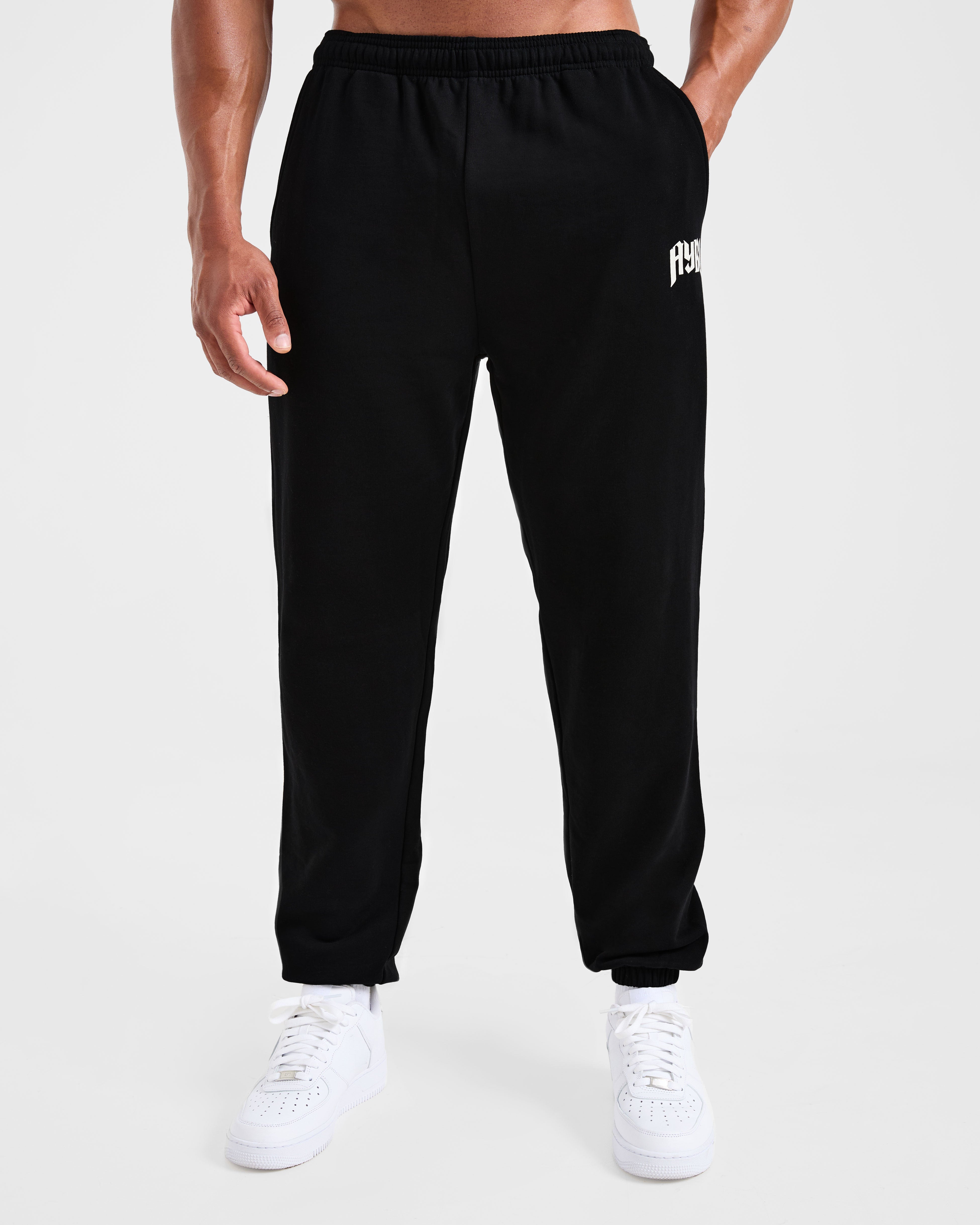 Lifting Club Gothic Oversized Joggers - Zwart/Off Wit