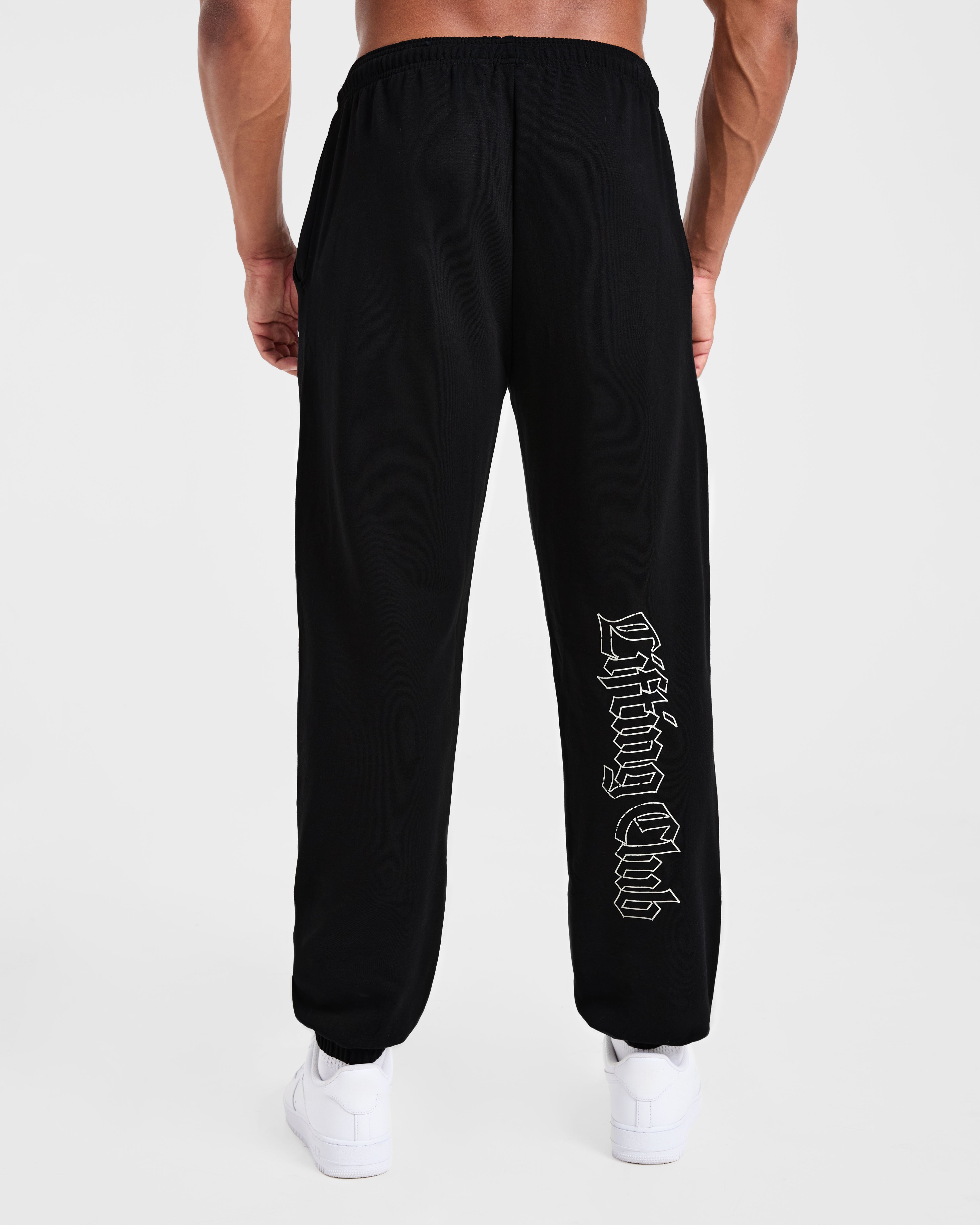 Lifting Club Gothic Oversized Joggers - Zwart/Off Wit