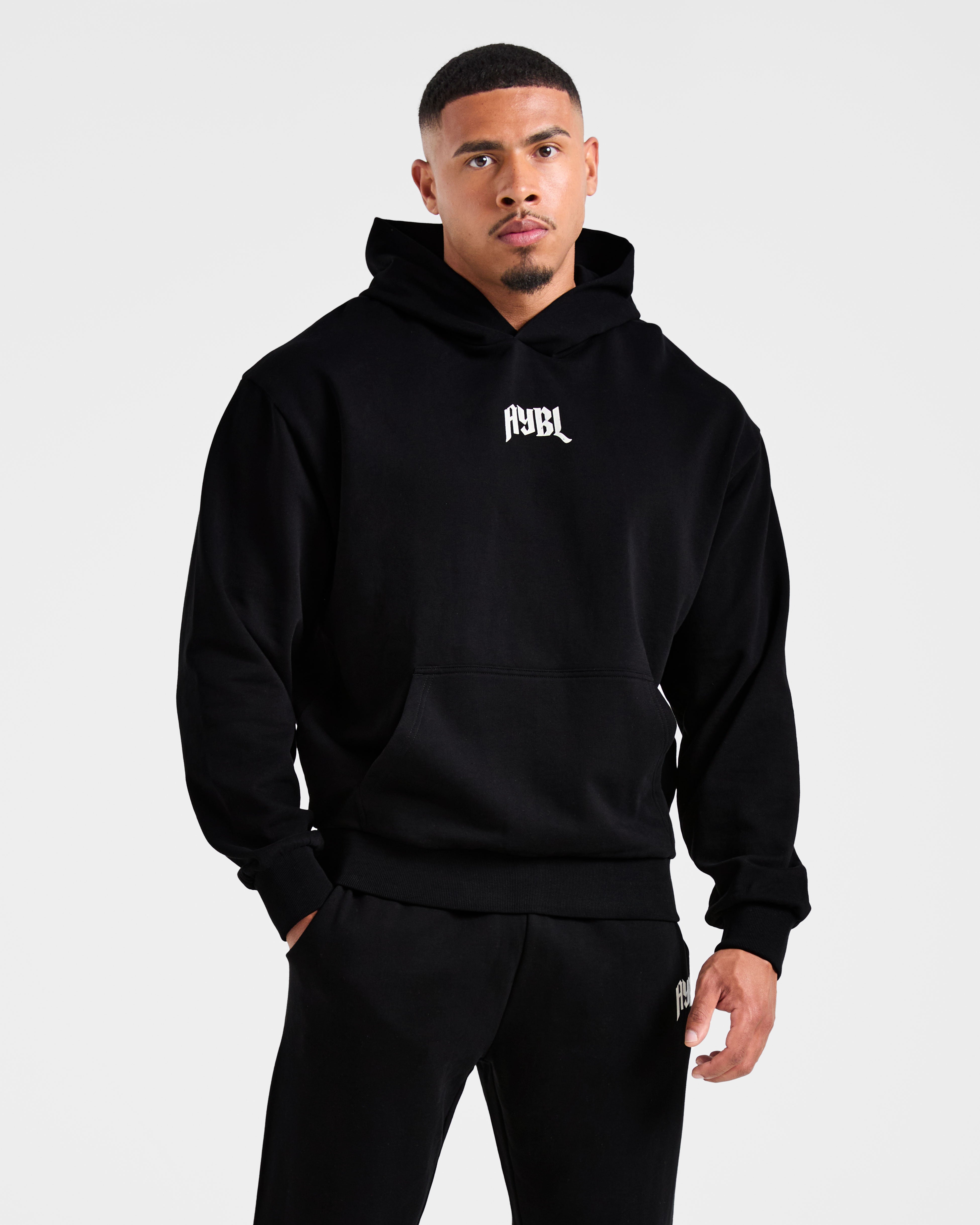Lifting Club Gothic Oversized Hoodie - Zwart/Off Wit