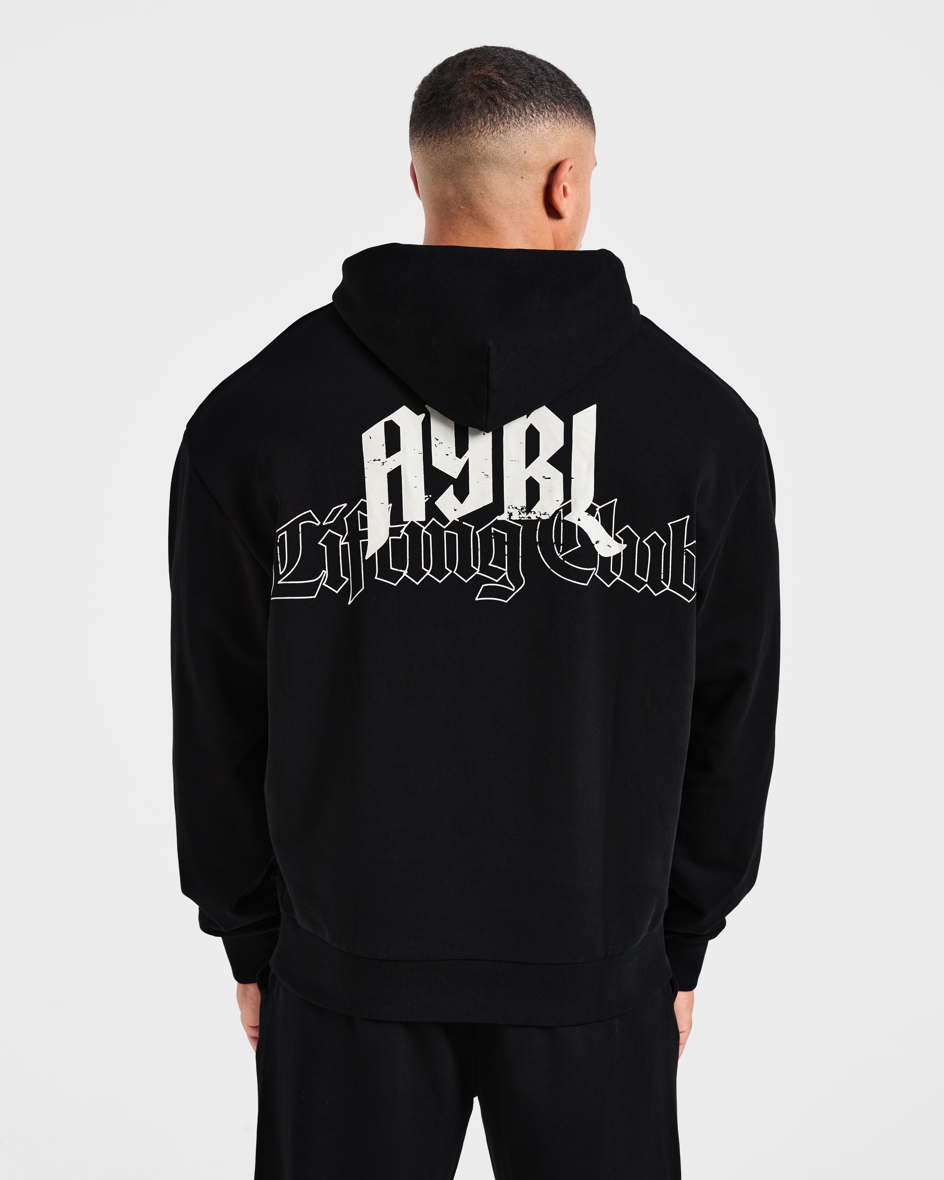Lifting Club Gothic Oversized Hoodie - Zwart/Off Wit
