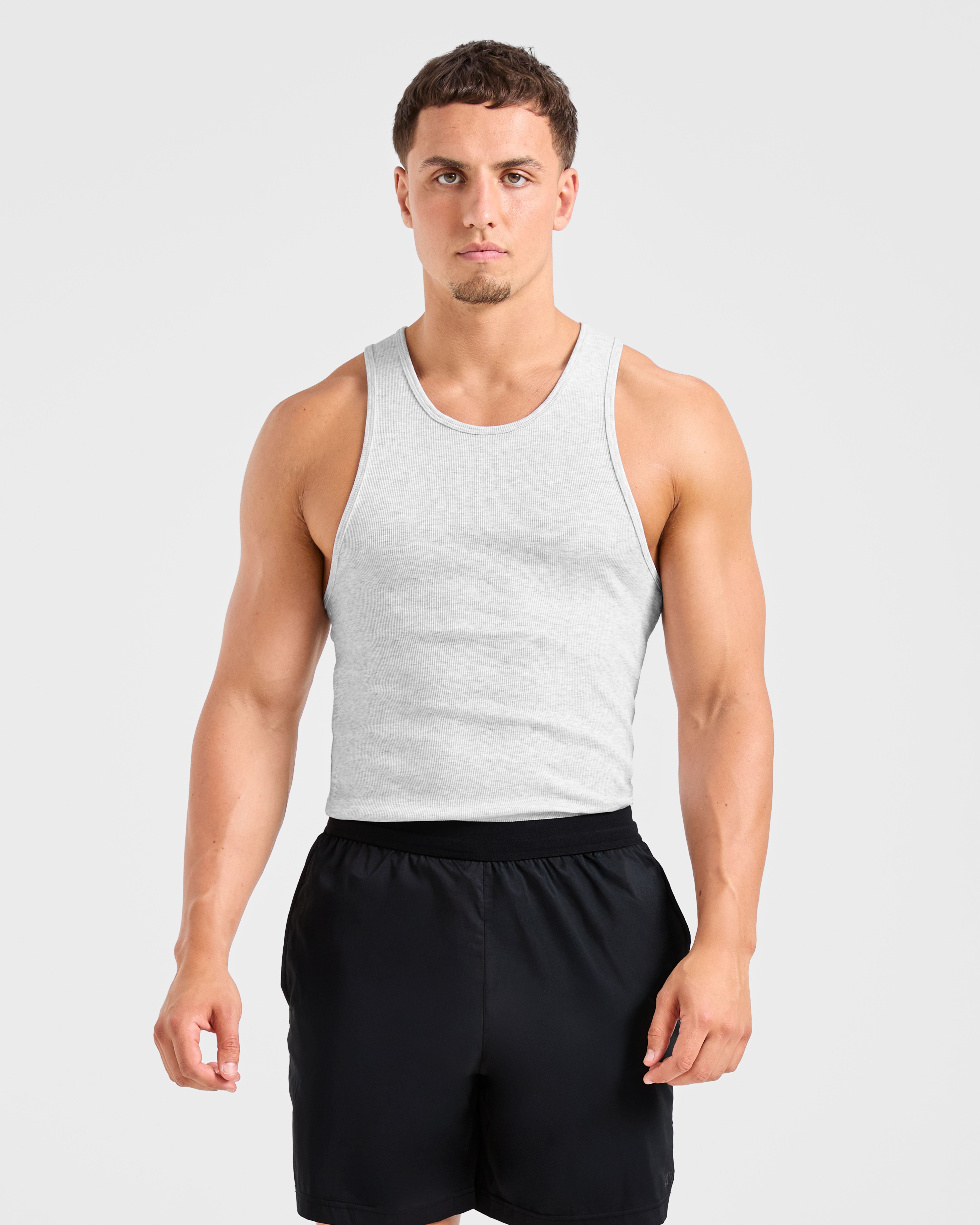 Muscle Ribbed Tank - Licht Grijs Marl