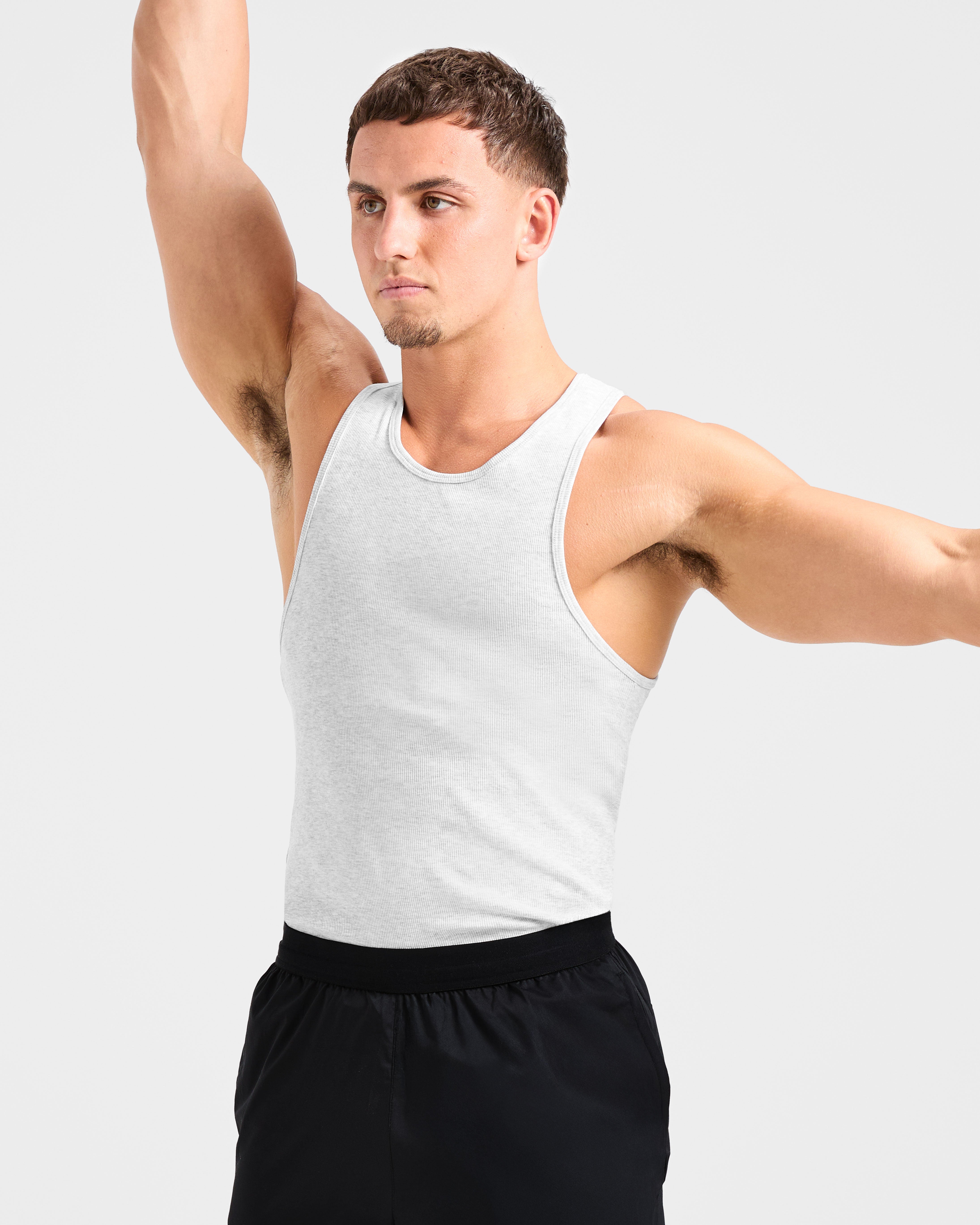 Muscle Ribbed Tank - Licht Grijs Marl