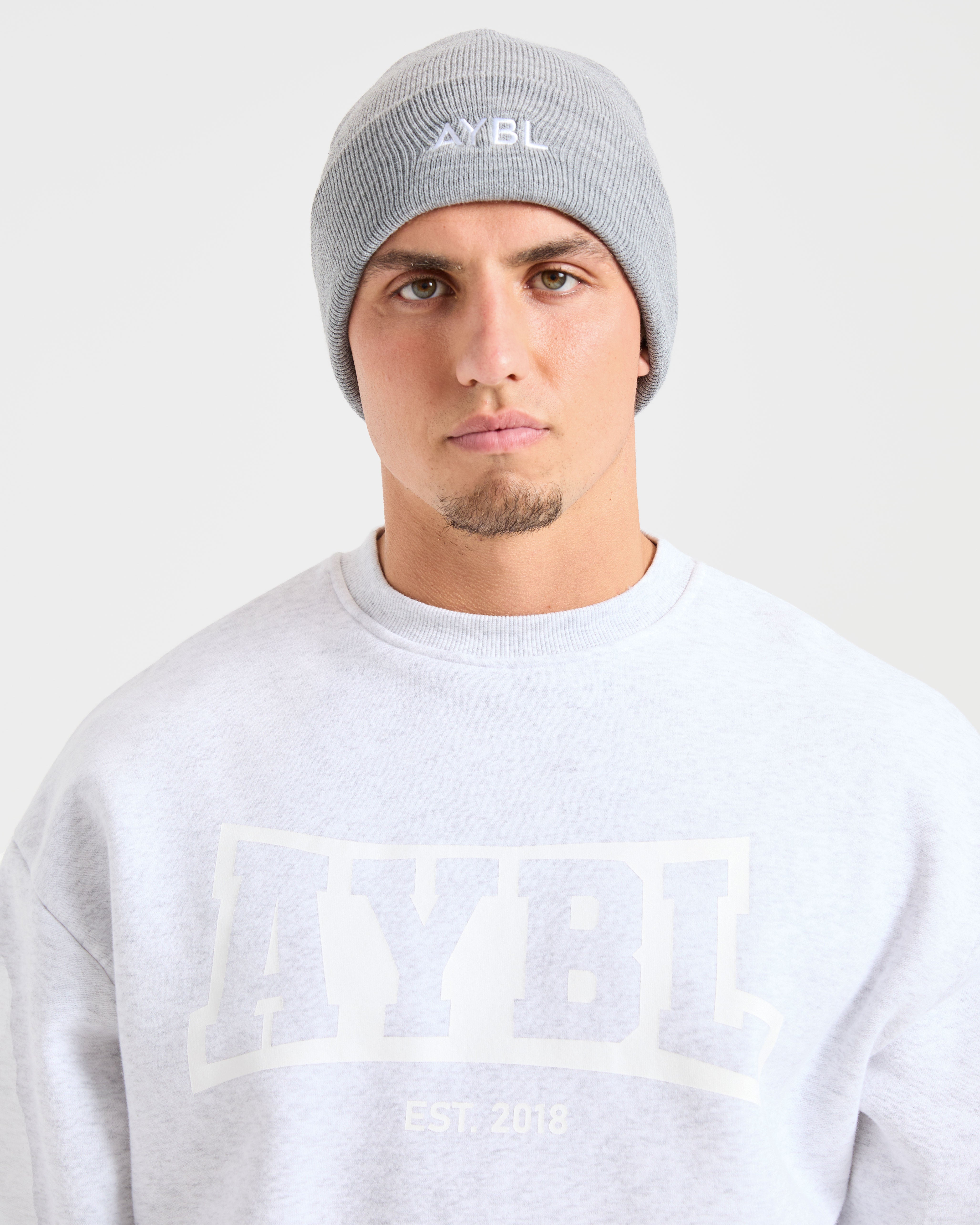 Embroidered Beanie - Grijs Marl