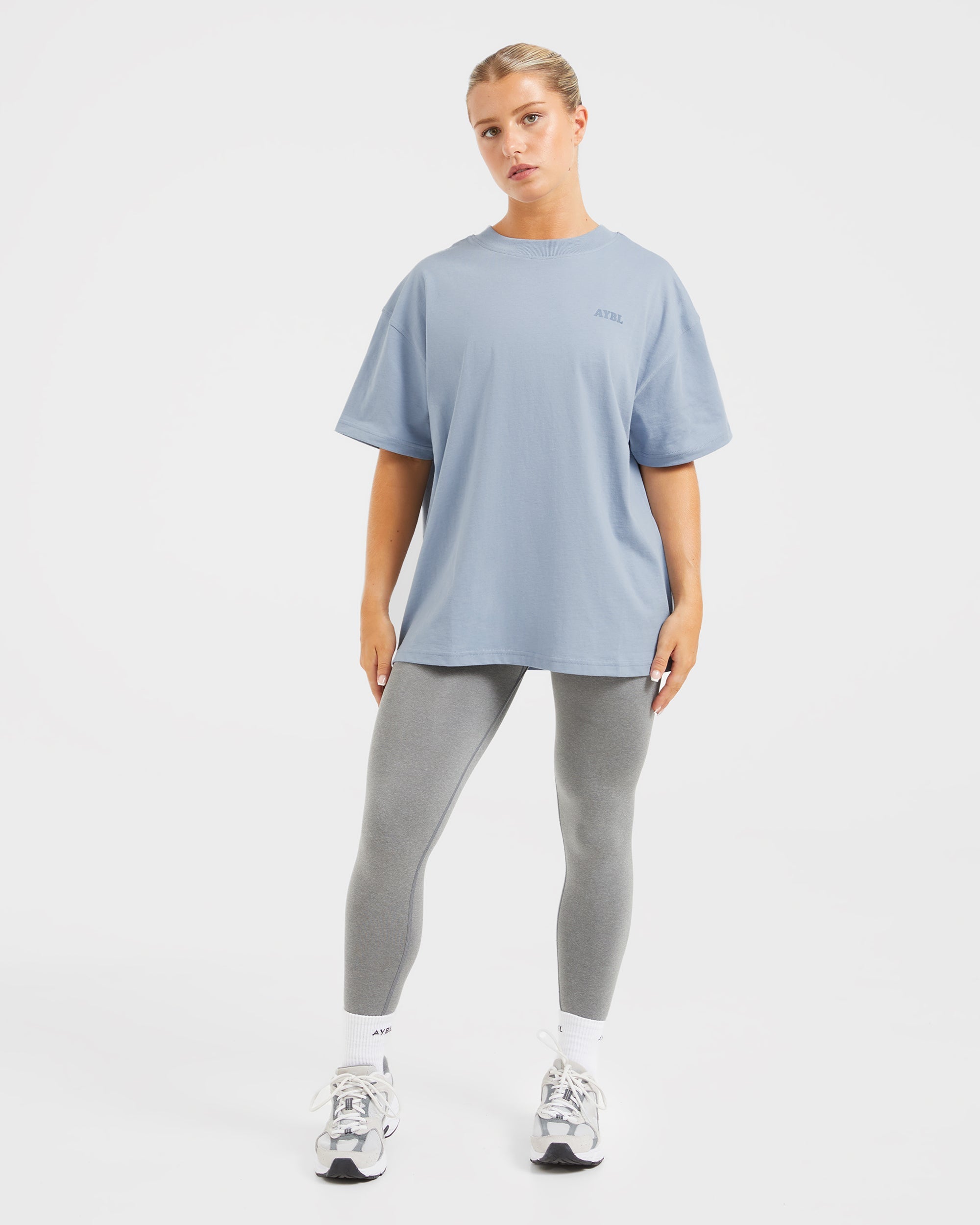 Sports Club Wavy Oversized T Shirt - Dusty Blauw