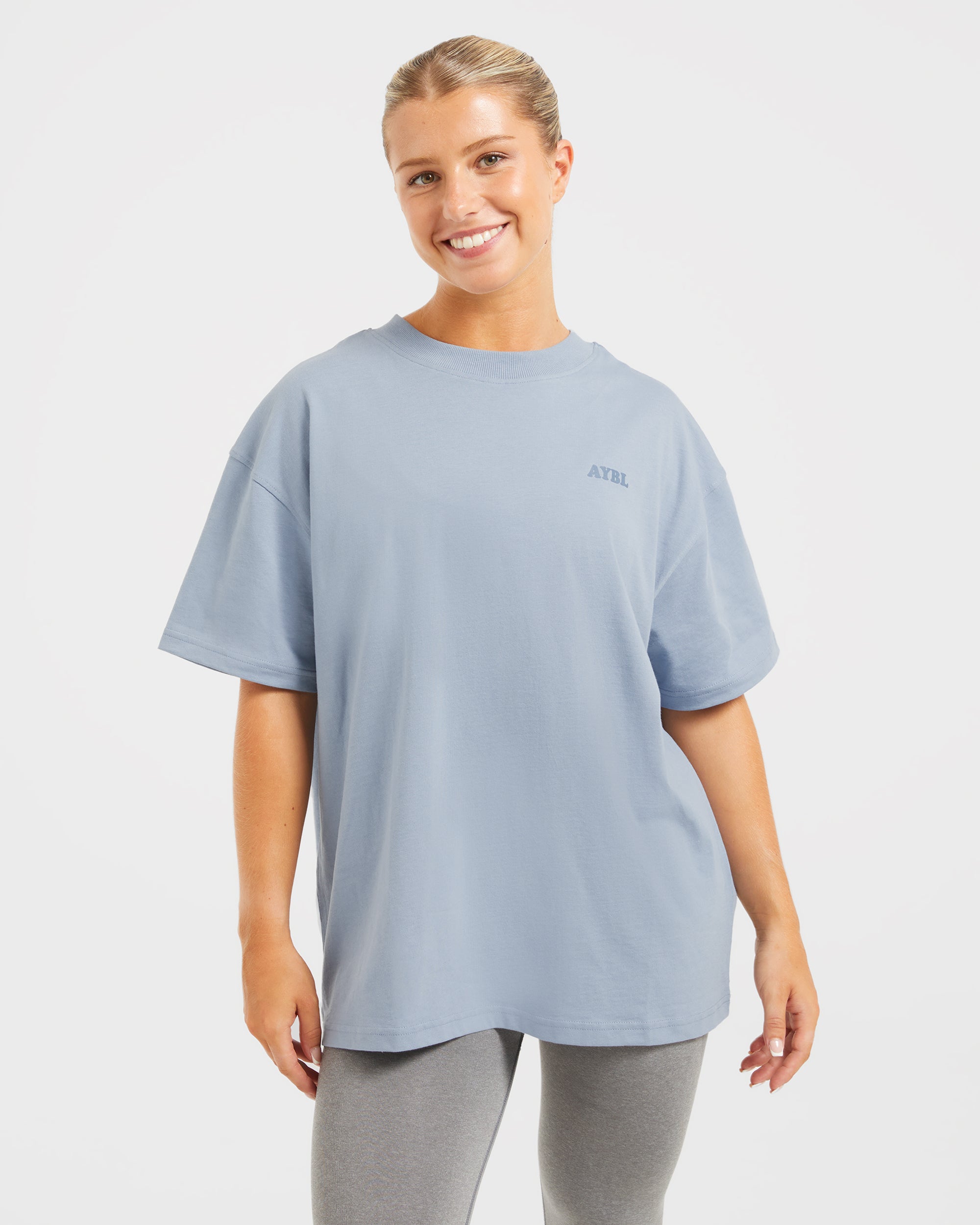 Sports Club Wavy Oversized T Shirt - Dusty Blauw