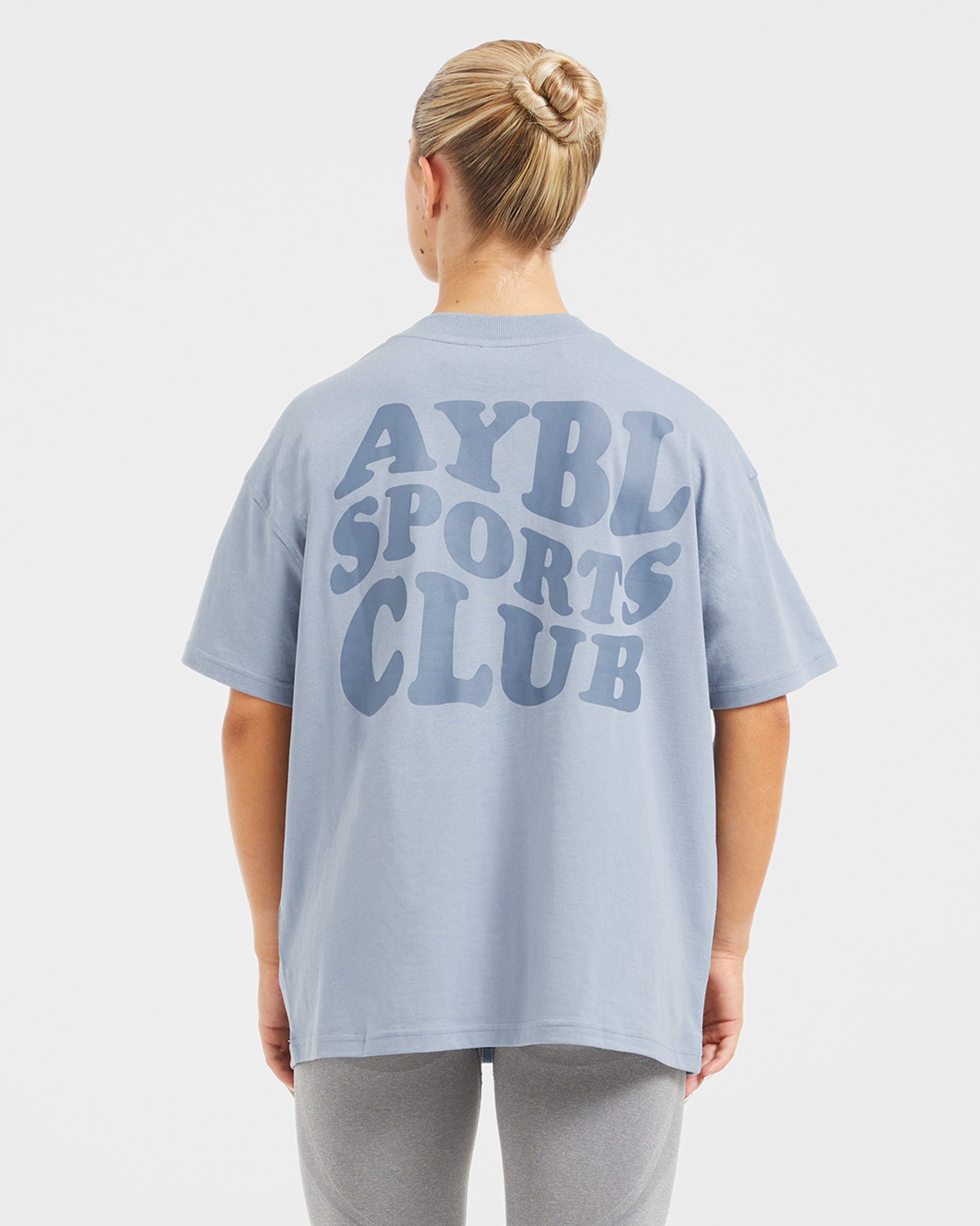 Sports Club Wavy Oversized T Shirt - Dusty Blauw