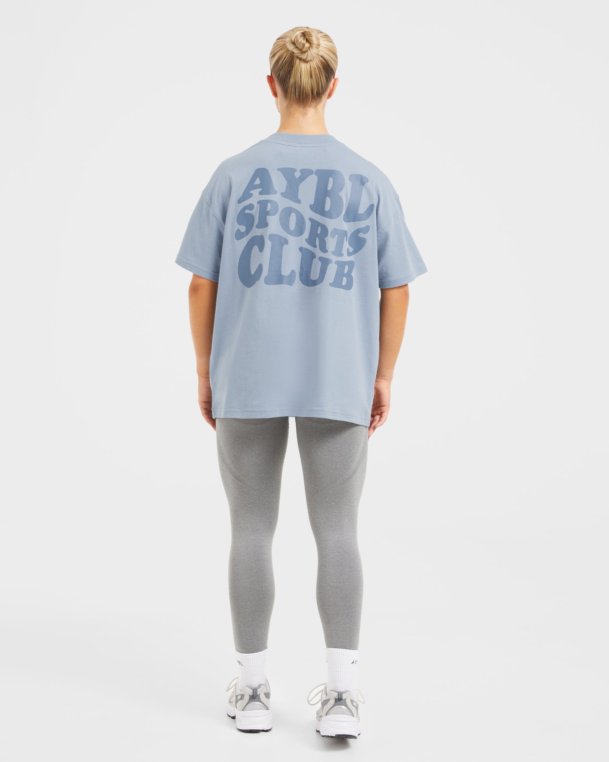 Sports Club Wavy Oversized T Shirt - Dusty Blauw