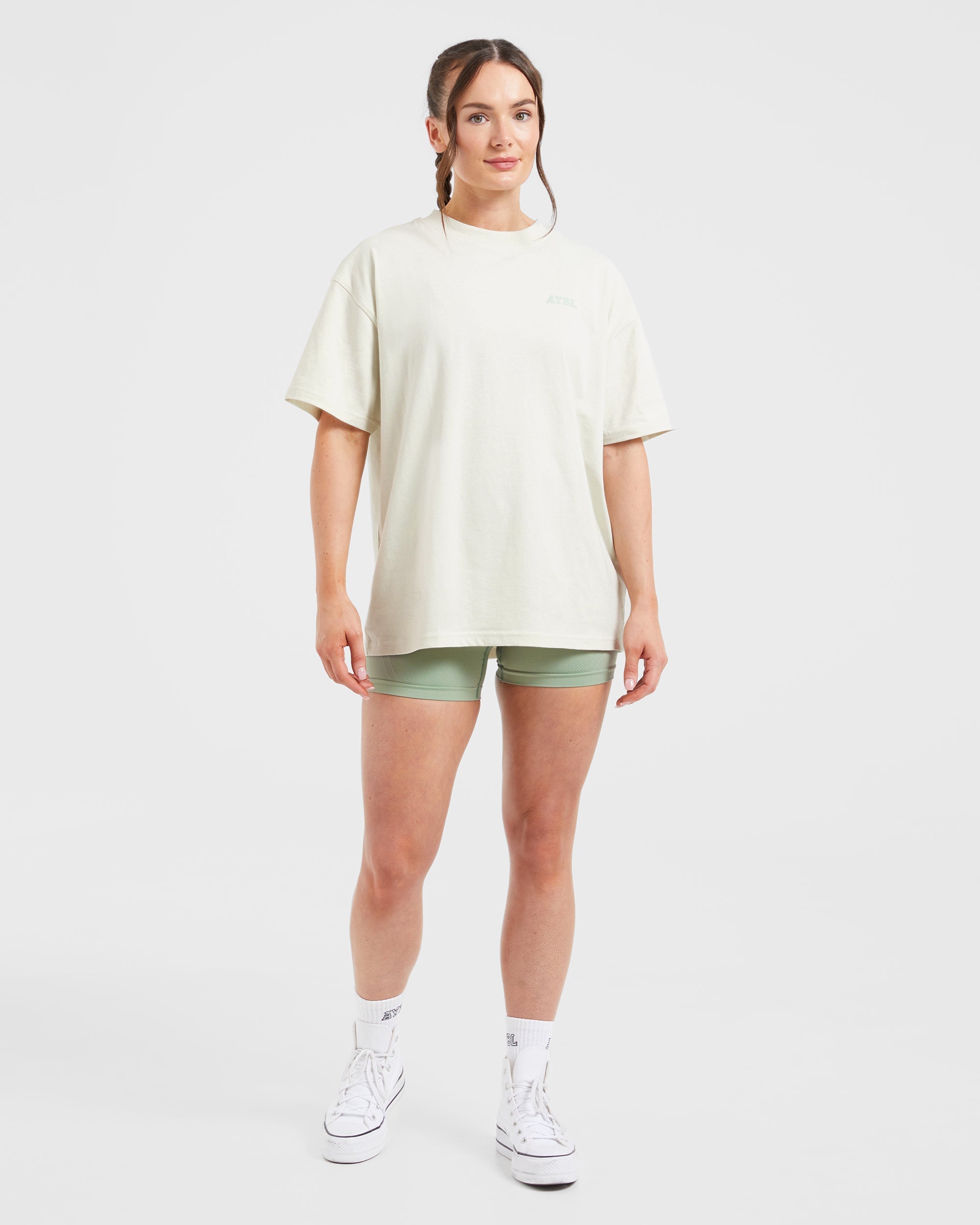 Sports Club Wavy Oversized T Shirt - Off Wit/Groen