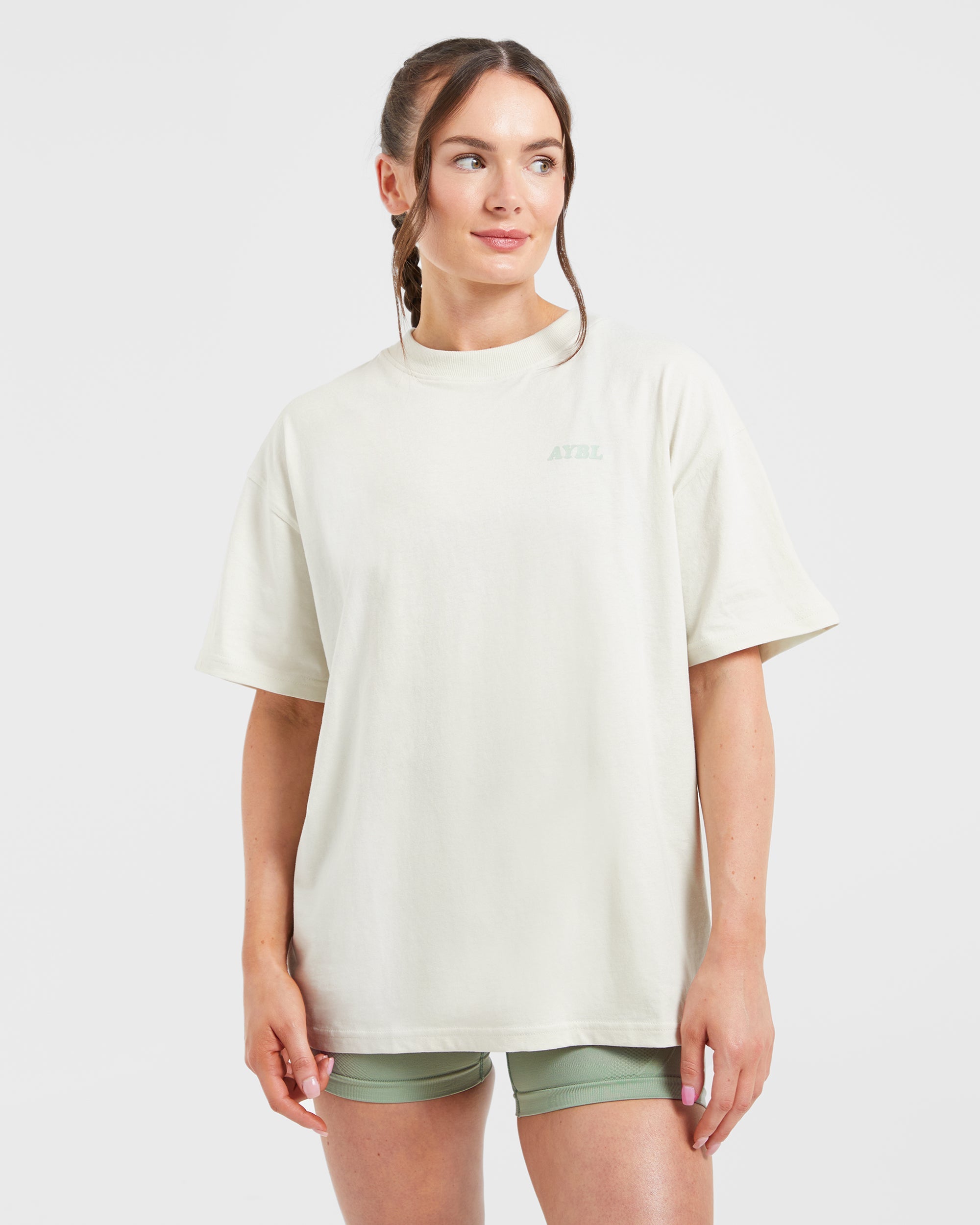 Sports Club Wavy Oversized T Shirt - Off Wit/Groen