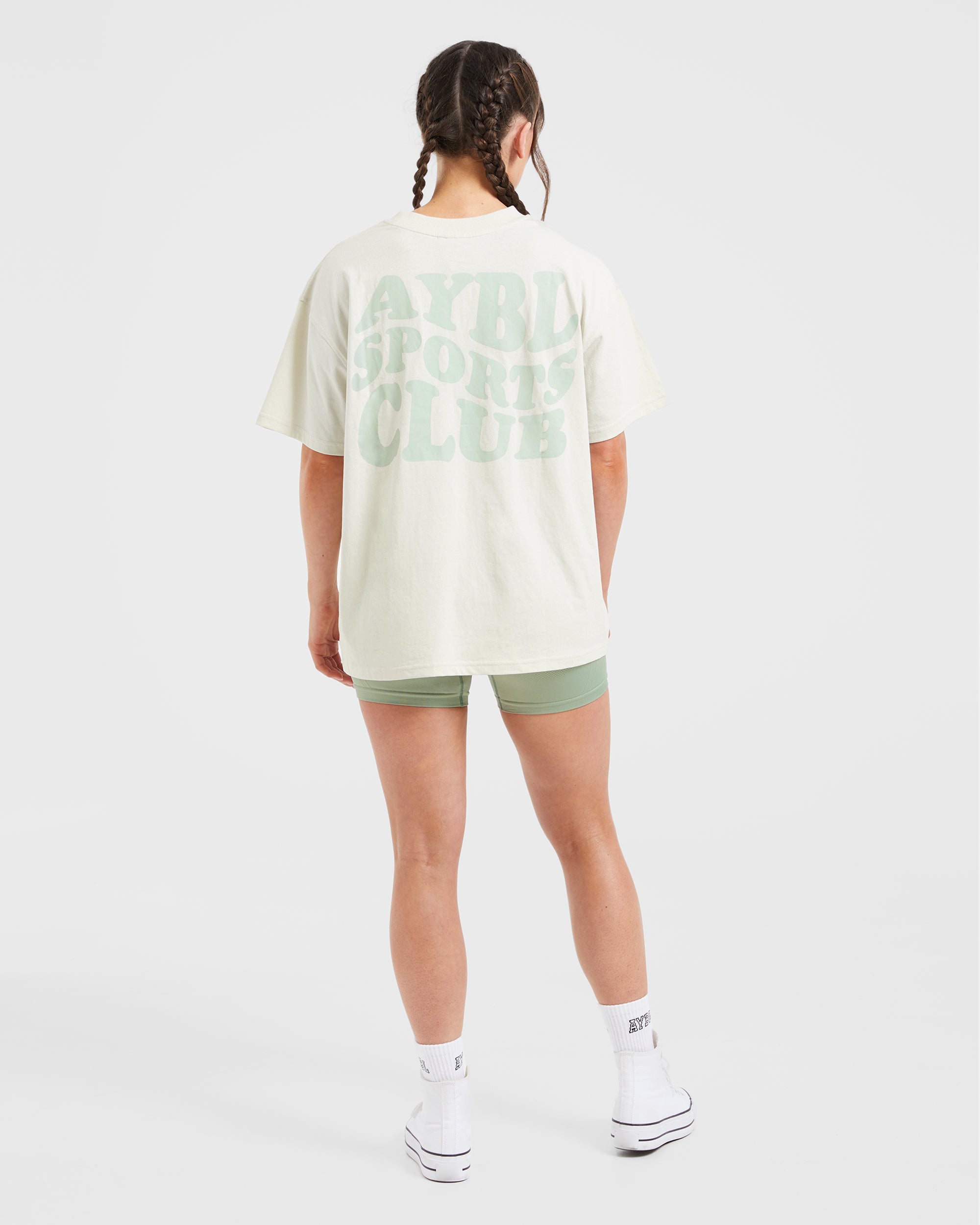 Sports Club Wavy Oversized T Shirt - Off Wit/Groen